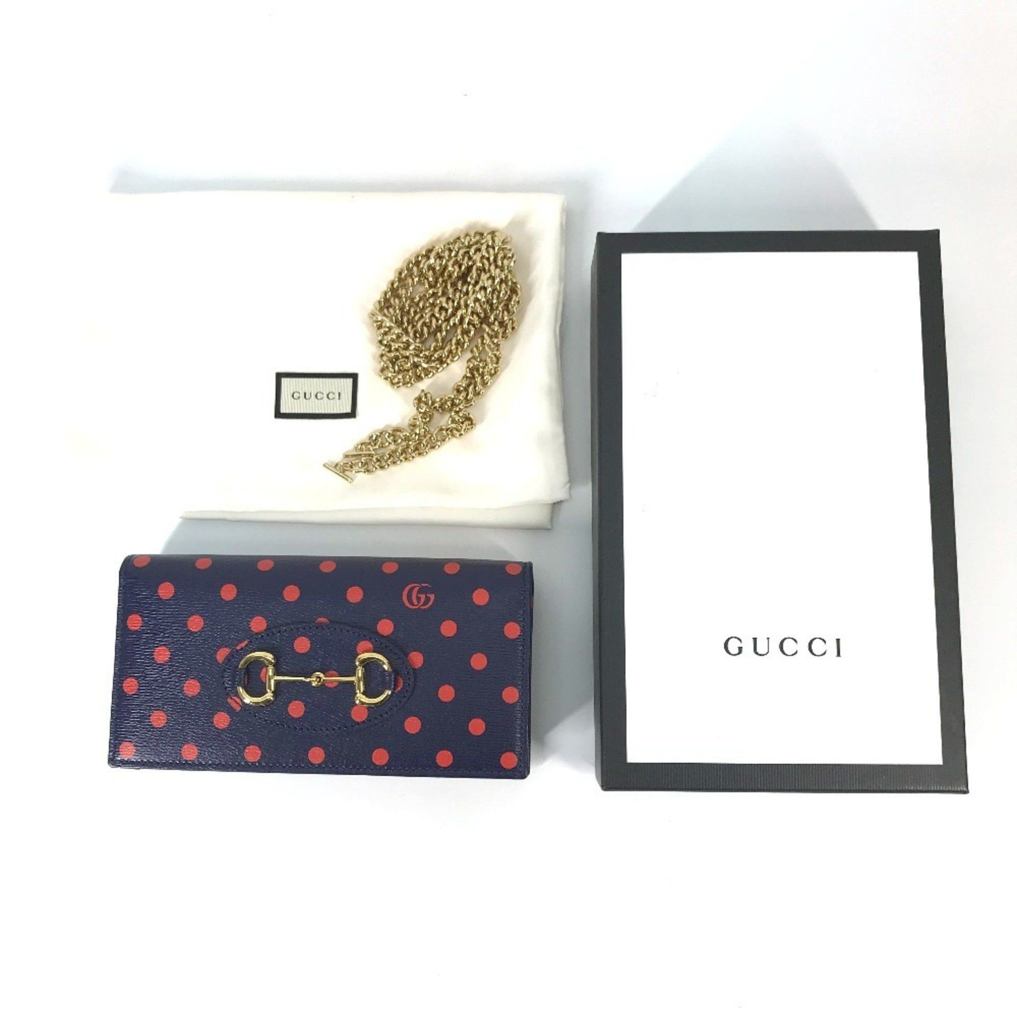 Gucci GUCCI Horsebit 1955 Dot Chain Wallet (621892) - Women's Leather Shoulder Bag in Navy and Red Like New Size ONE SIZE - 16 Thumbnail