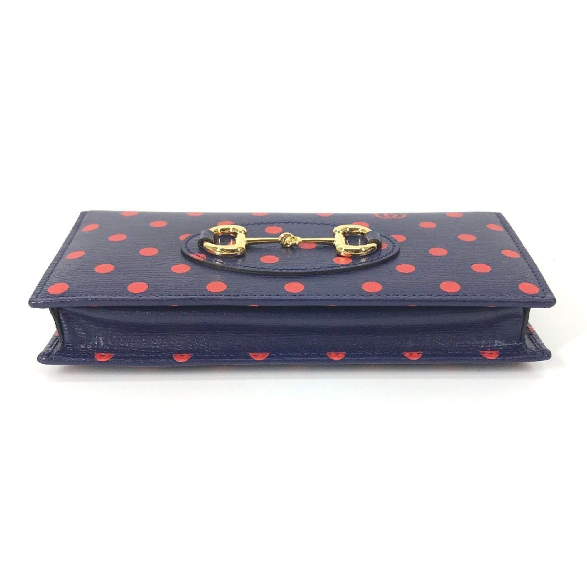 Gucci GUCCI Horsebit 1955 Dot Chain Wallet (621892) - Women's Leather Shoulder Bag in Navy and Red Like New Size ONE SIZE - 3 Thumbnail