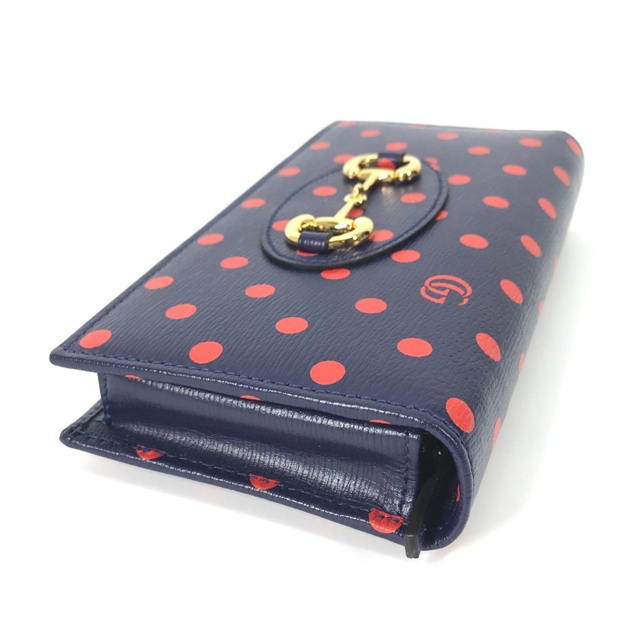 Gucci GUCCI Horsebit 1955 Dot Chain Wallet (621892) - Women's Leather Shoulder Bag in Navy and Red Like New Size ONE SIZE - 6 Thumbnail