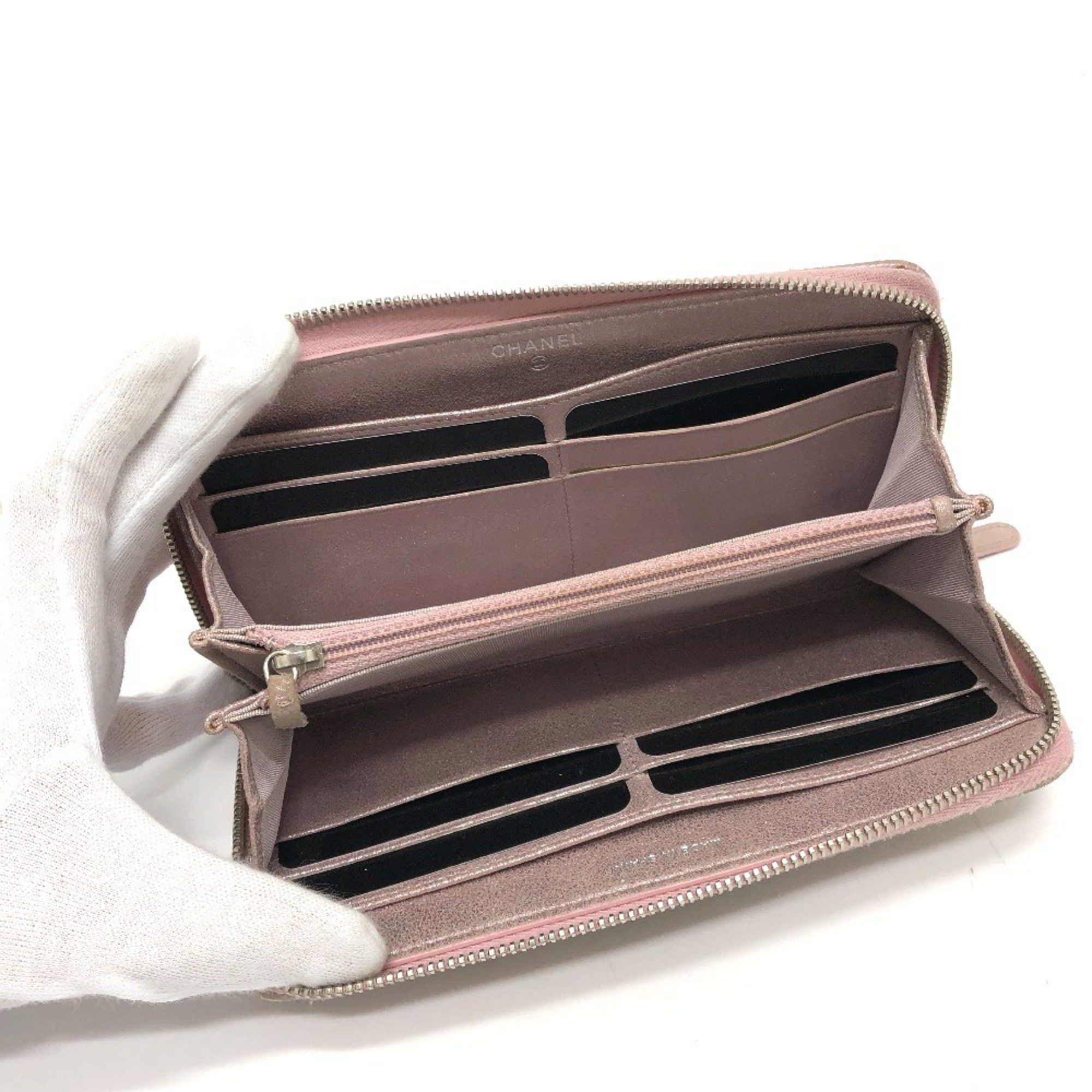 Chanel CHANEL A80003 Coco Mark Chain Me Matelasse Round Zip Long Wallet Leather Women's Pink Size ONE SIZE - 12 Thumbnail