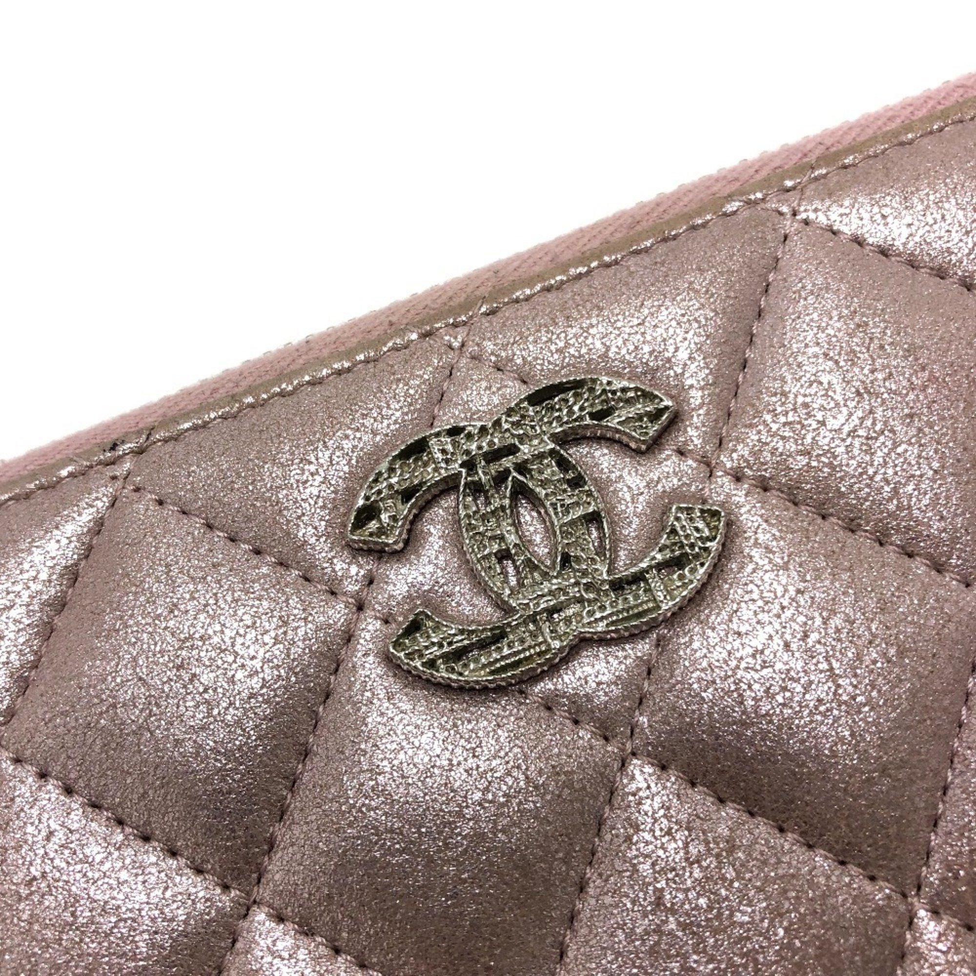 Chanel CHANEL A80003 Coco Mark Chain Me Matelasse Round Zip Long Wallet Leather Women's Pink Size ONE SIZE - 9 Thumbnail