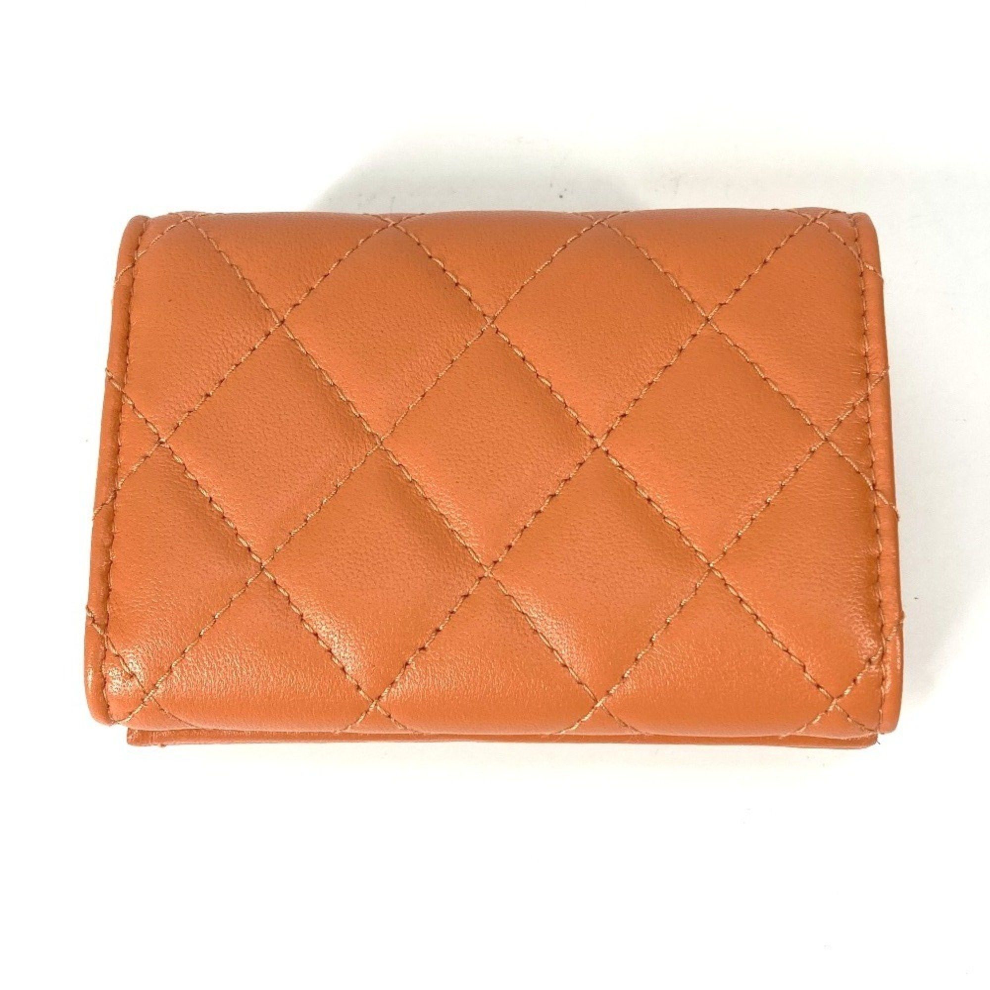Chanel CHANEL AP0230 CC Coco Mark Matelasse Quilted Compact Wallet, Tri-fold Lambskin, Women's, Orange Size ONE SIZE - 3 Thumbnail