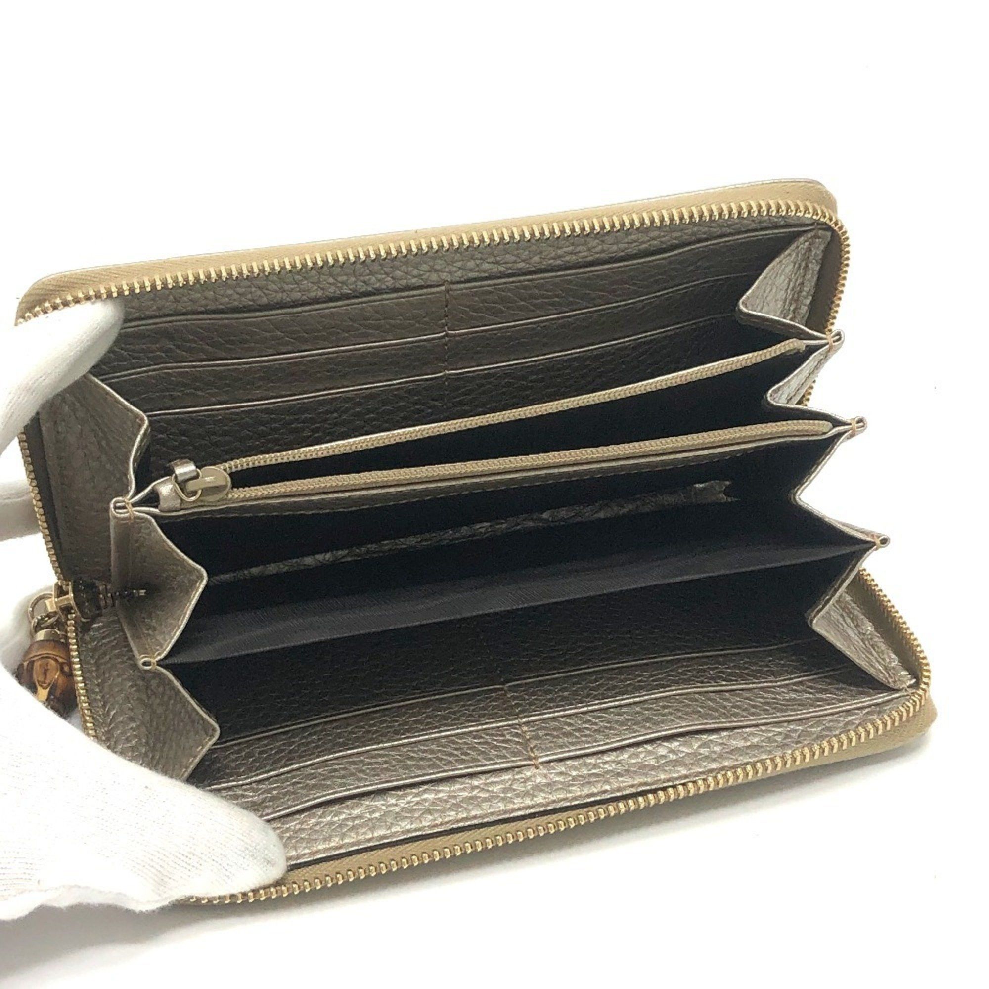 Gucci GUCCI 307984 Bamboo Continental Wallet, Round Zipper, Leather, Women's, Champagne Gold Size ONE SIZE - 6 Thumbnail