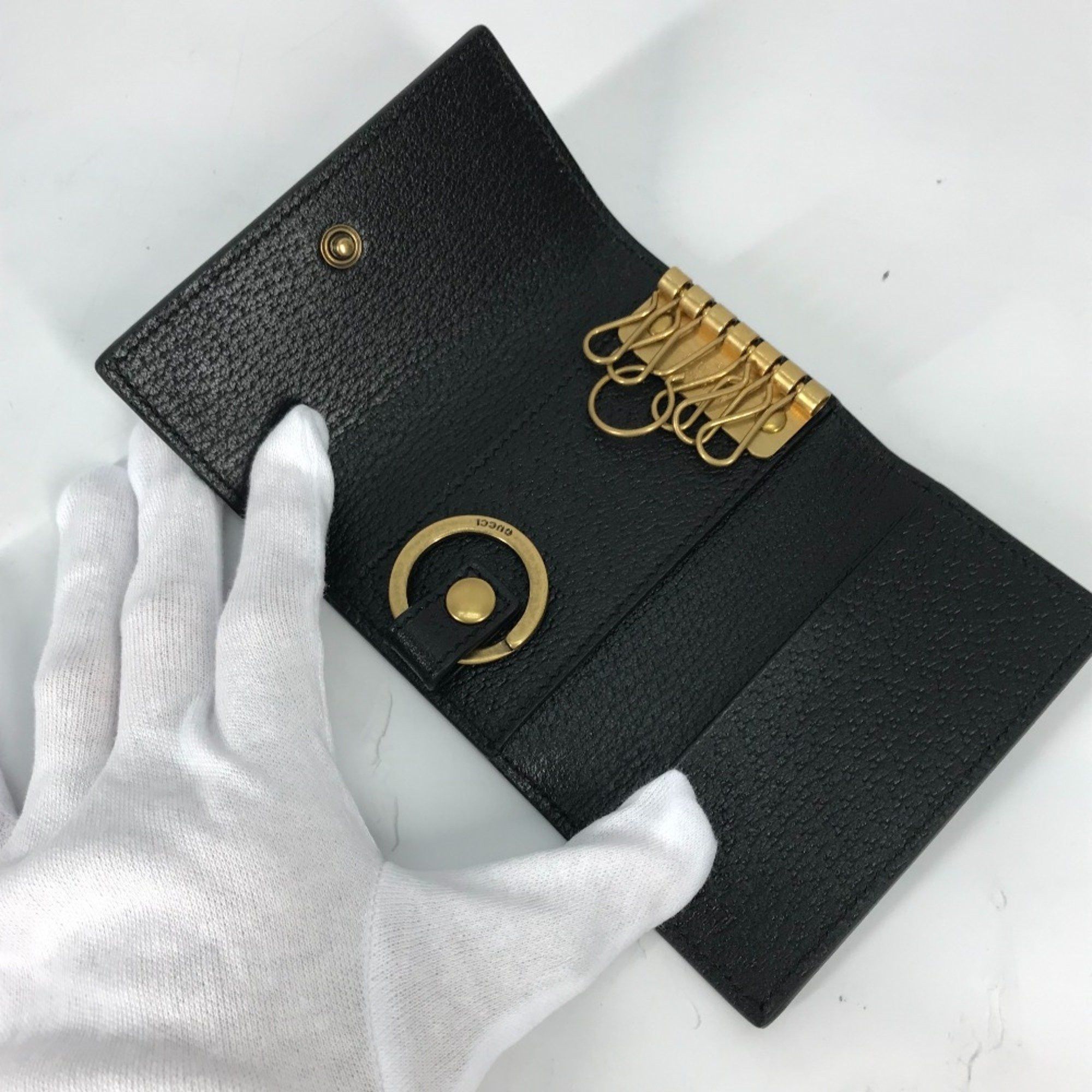 Gucci GUCCI 435305 GG Marmont 6-Key Leather Key Case with Ring, Black, Women's Size ONE SIZE - 7 Thumbnail