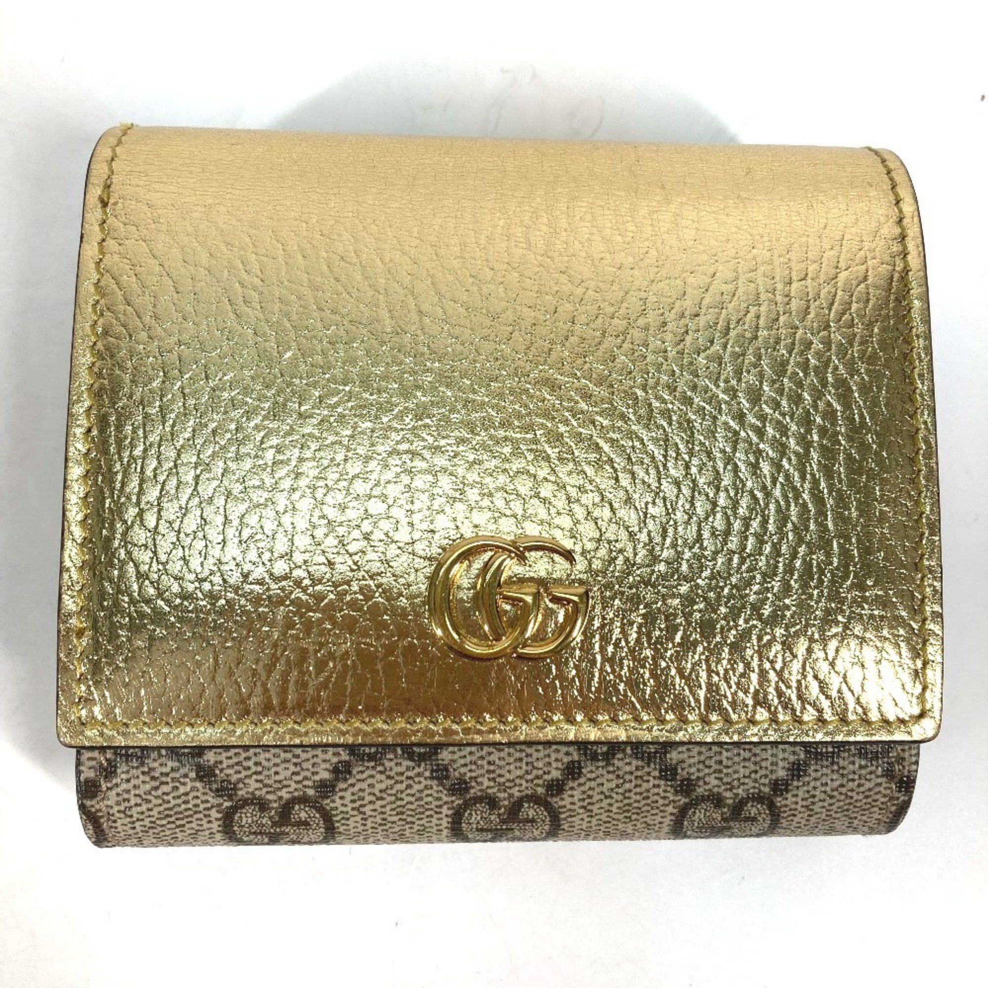 Gucci GUCCI 598587 Compact Wallet GG Marmont Bifold Leather Women's Gold Size ONE SIZE - 2 Thumbnail