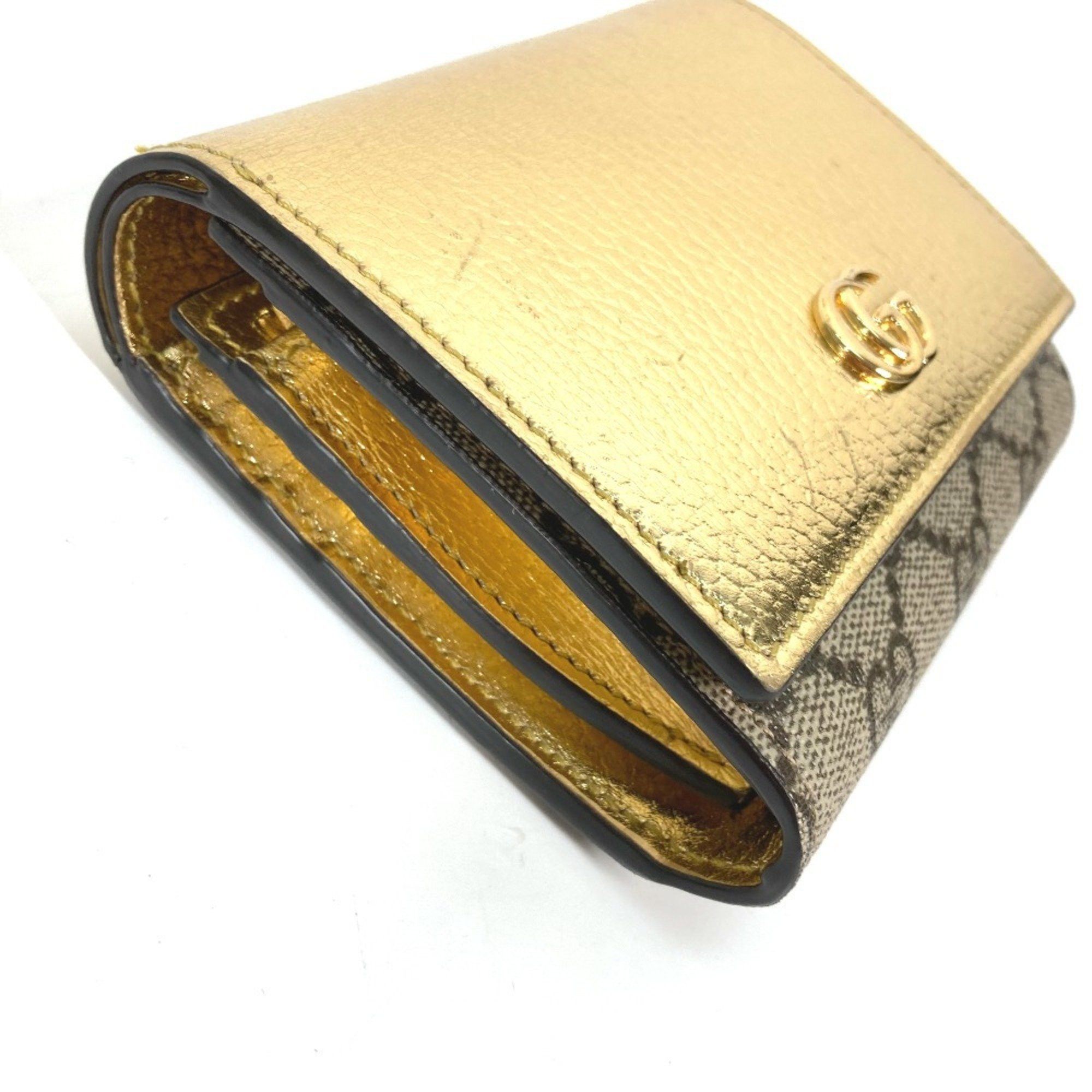 Gucci GUCCI 598587 Compact Wallet GG Marmont Bifold Leather Women's Gold Size ONE SIZE - 6 Thumbnail