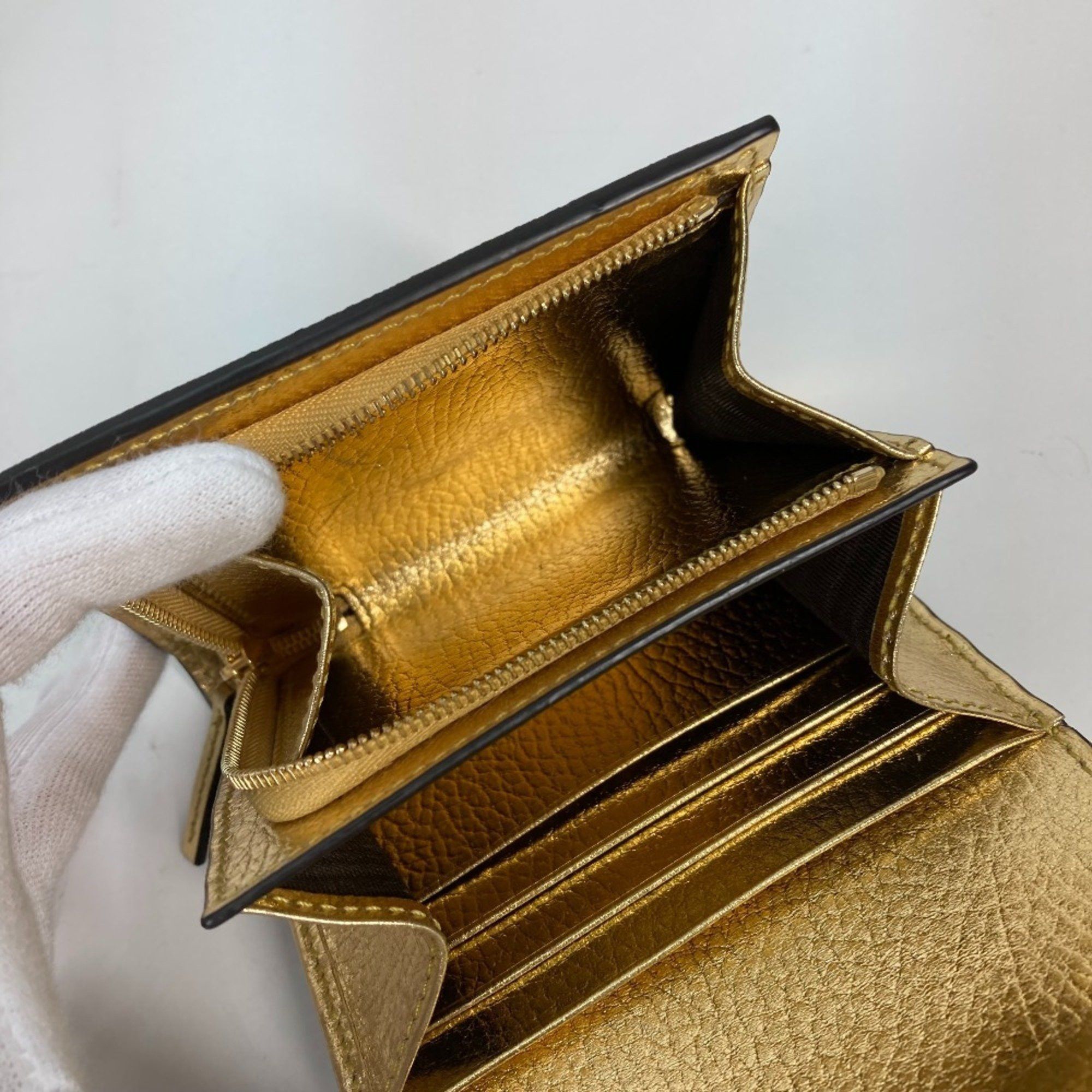 Gucci GUCCI 598587 Compact Wallet GG Marmont Bifold Leather Women's Gold Size ONE SIZE - 12 Thumbnail
