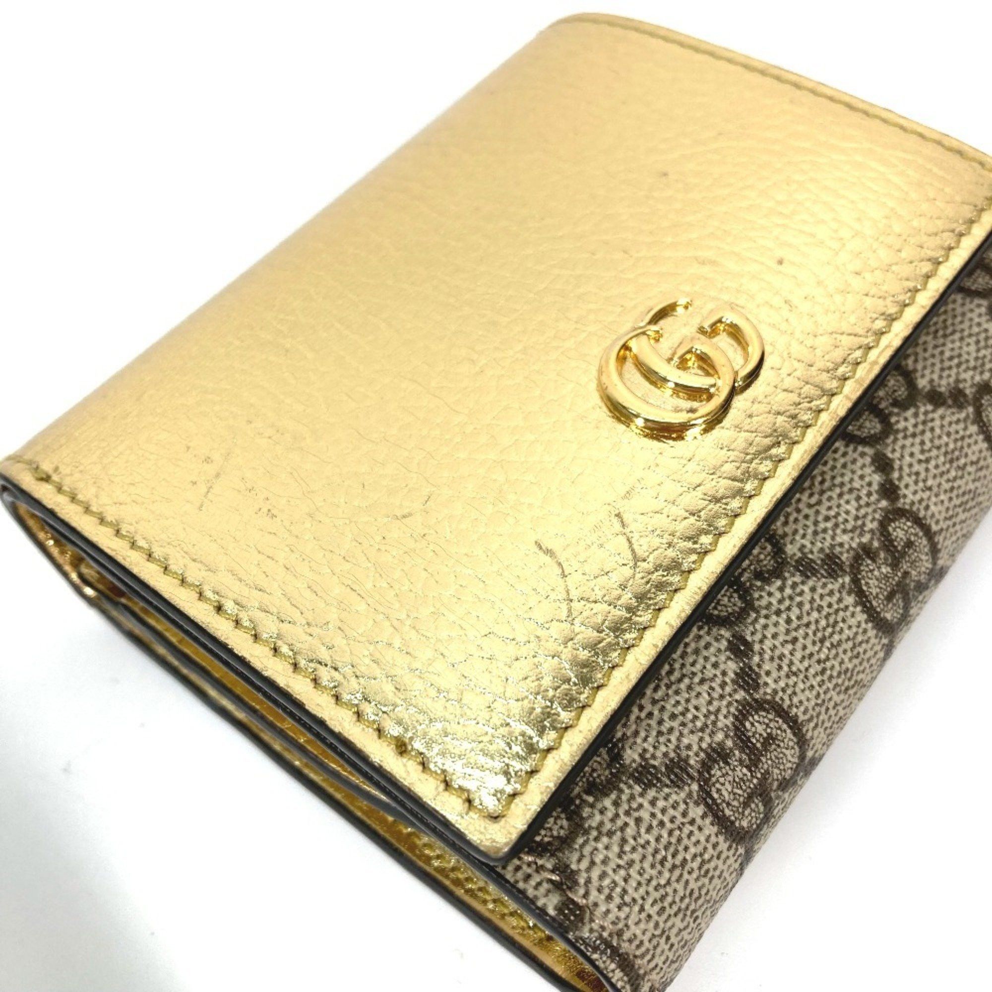 Gucci GUCCI 598587 Compact Wallet GG Marmont Bifold Leather Women's Gold Size ONE SIZE - 7 Thumbnail