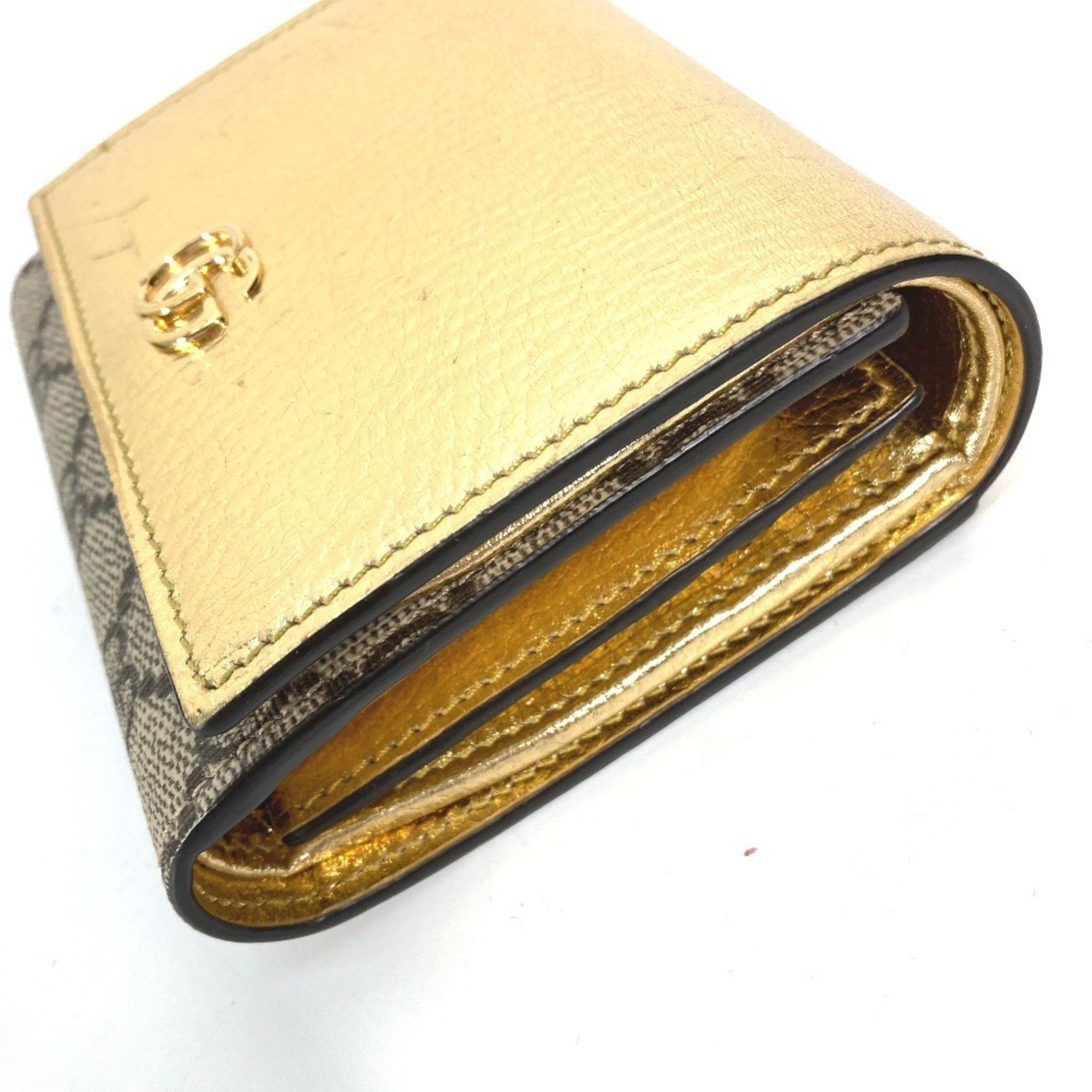Gucci GUCCI 598587 Compact Wallet GG Marmont Bifold Leather Women's Gold Size ONE SIZE - 4 Thumbnail