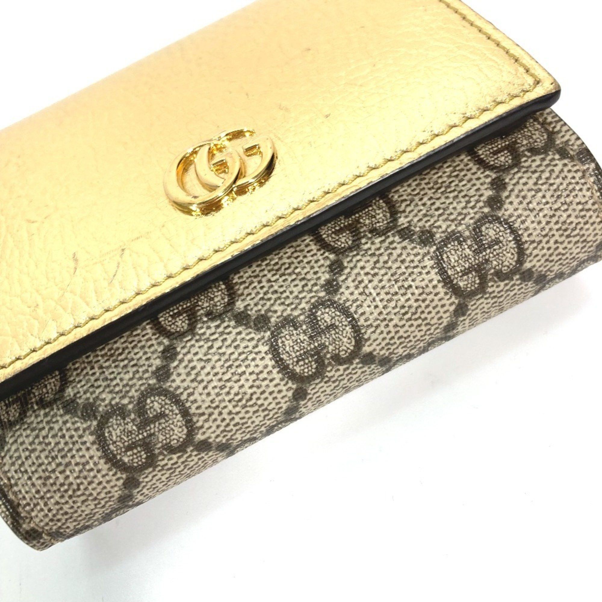 Gucci GUCCI 598587 Compact Wallet GG Marmont Bifold Leather Women's Gold Size ONE SIZE - 5 Thumbnail