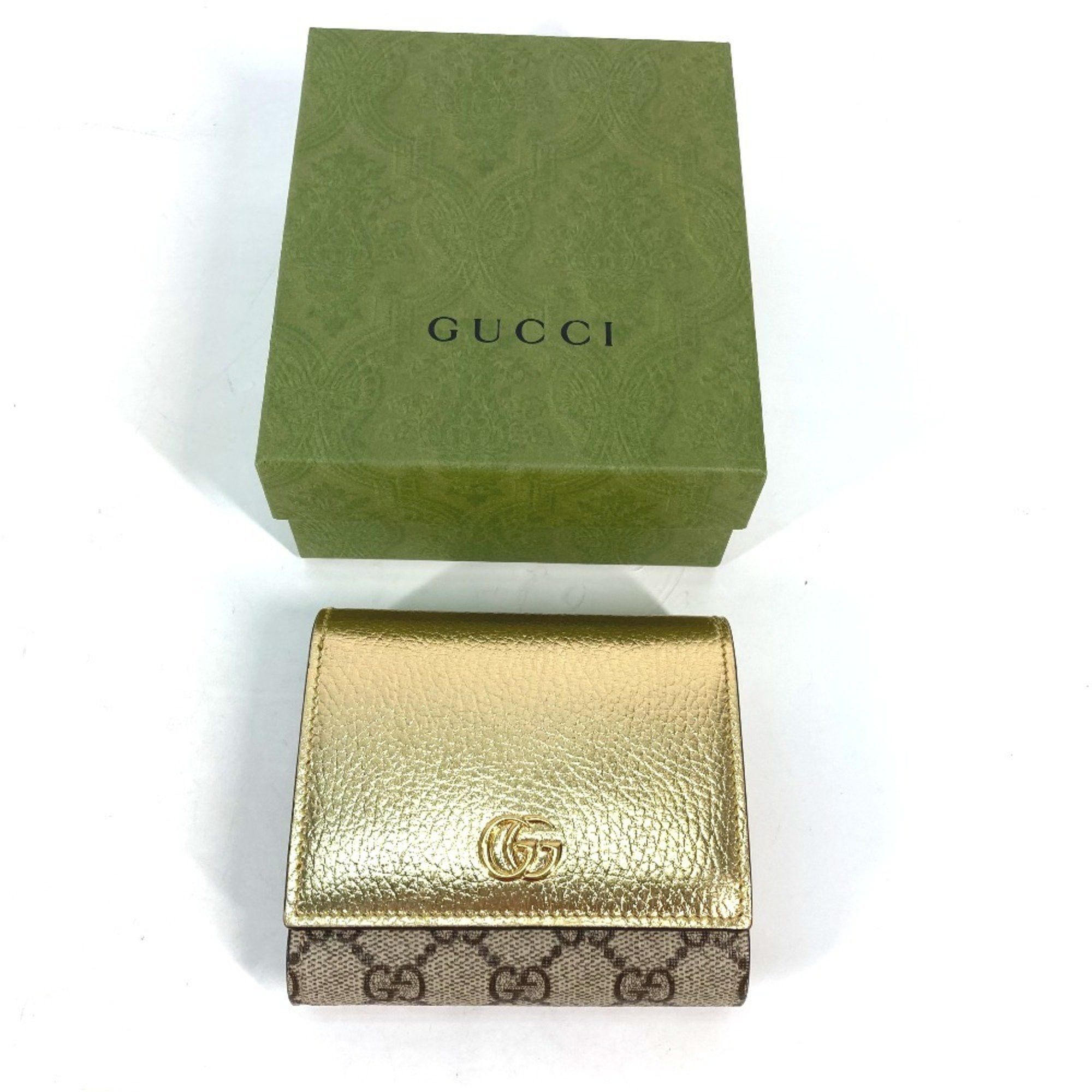Gucci GUCCI 598587 Compact Wallet GG Marmont Bifold Leather Women's Gold Size ONE SIZE - 3 Thumbnail