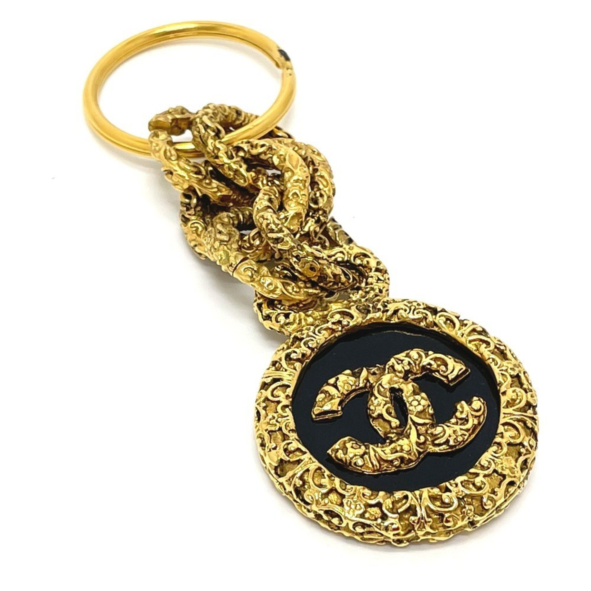 Chanel CHANEL Coco Mark Vintage Charm 03A Key Ring, Brass, Women's, Gold and Black Size ONE SIZE - 3 Thumbnail