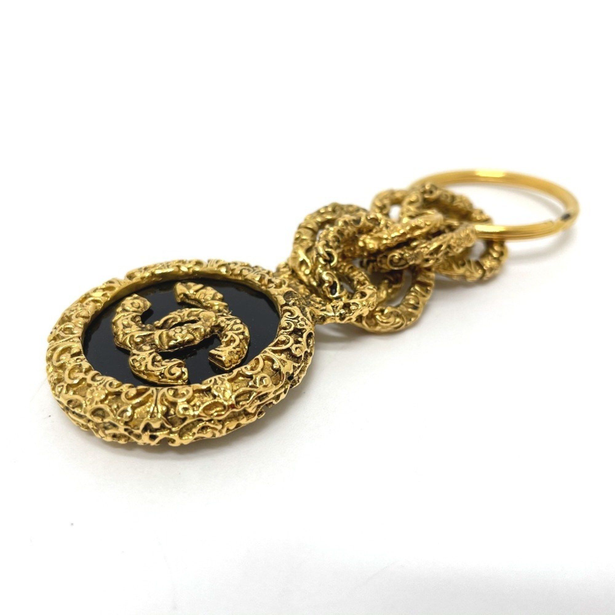Chanel CHANEL Coco Mark Vintage Charm 03A Key Ring, Brass, Women's, Gold and Black Size ONE SIZE - 4 Thumbnail