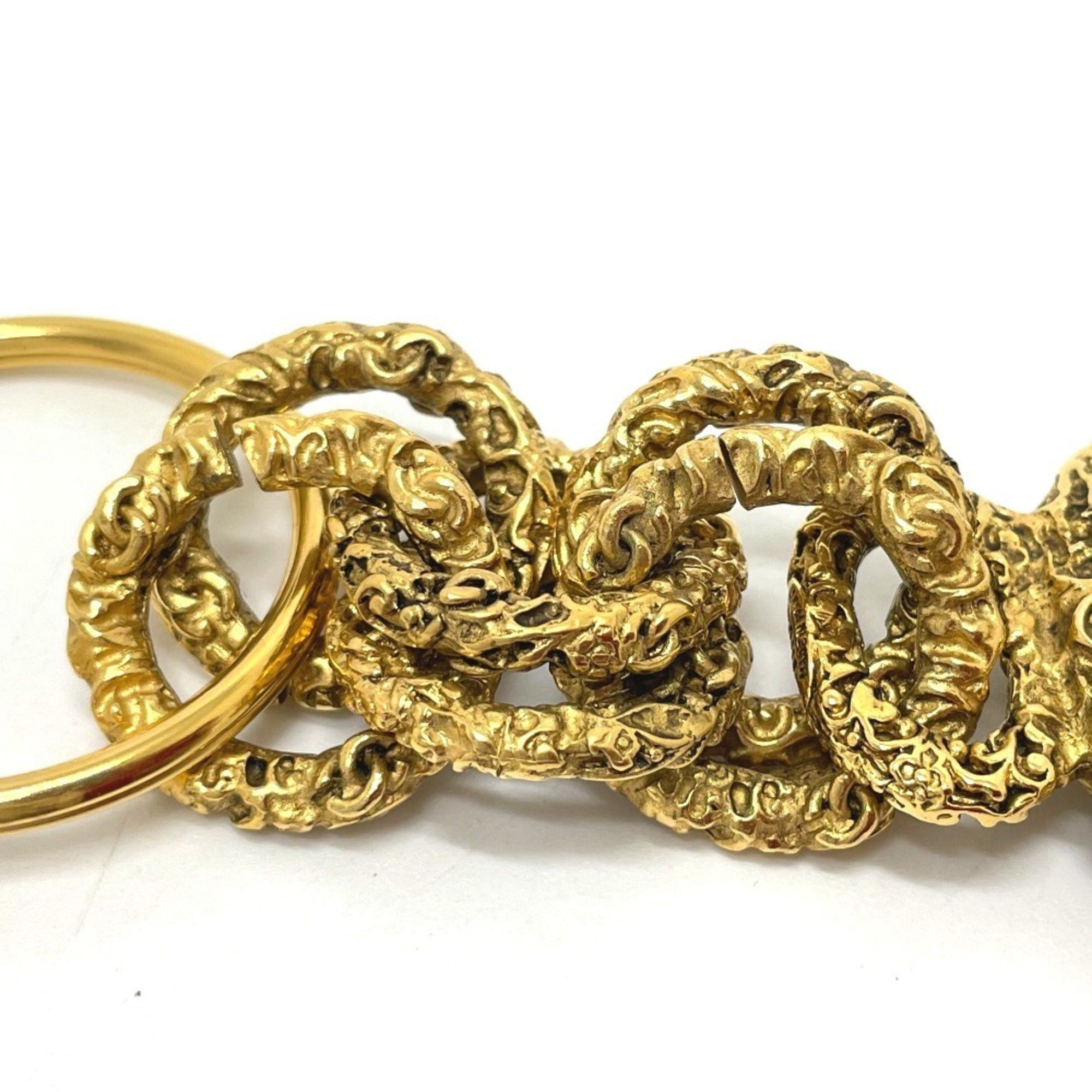 Chanel CHANEL Coco Mark Vintage Charm 03A Key Ring, Brass, Women's, Gold and Black Size ONE SIZE - 5 Thumbnail