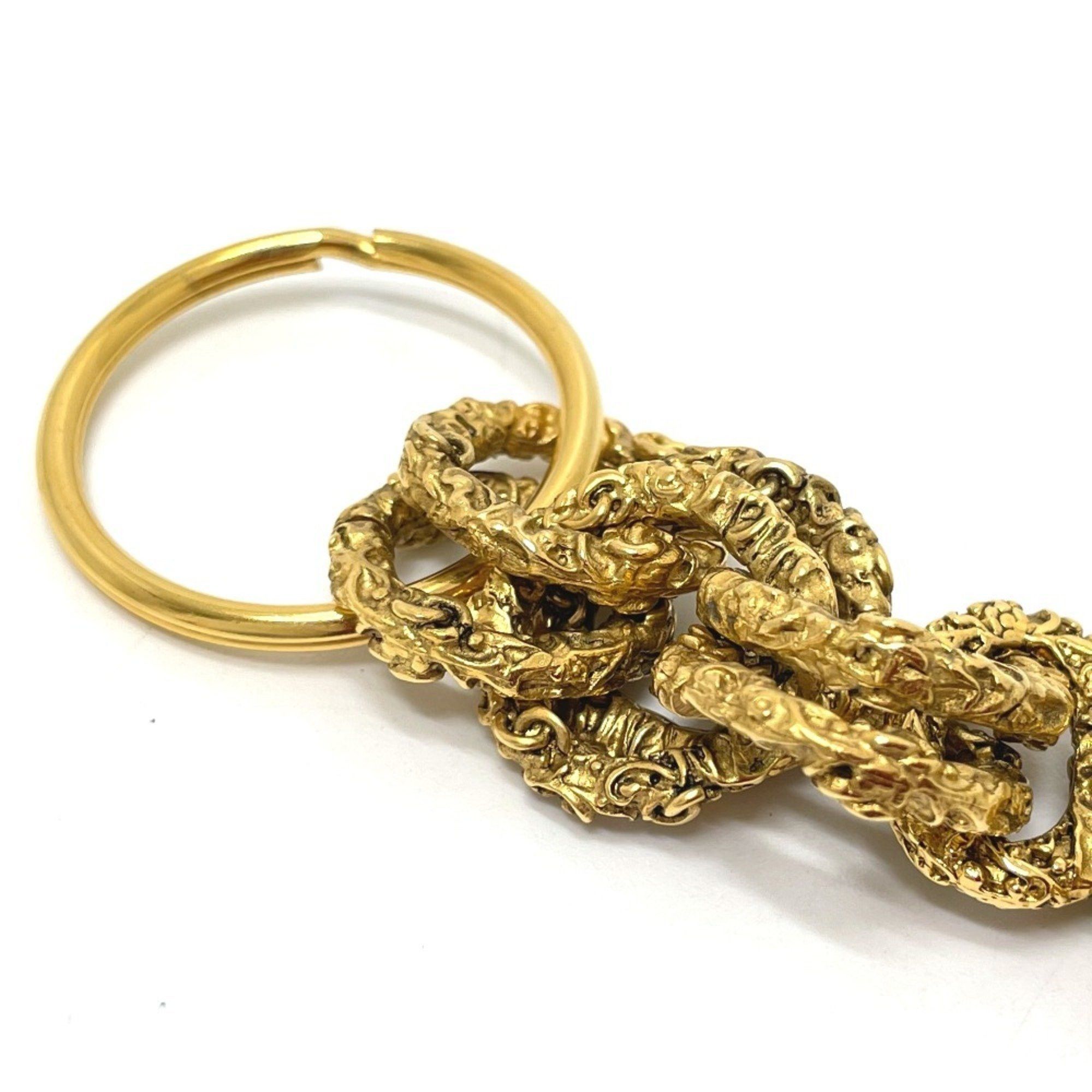 Chanel CHANEL Coco Mark Vintage Charm 03A Key Ring, Brass, Women's, Gold and Black Size ONE SIZE - 7 Thumbnail