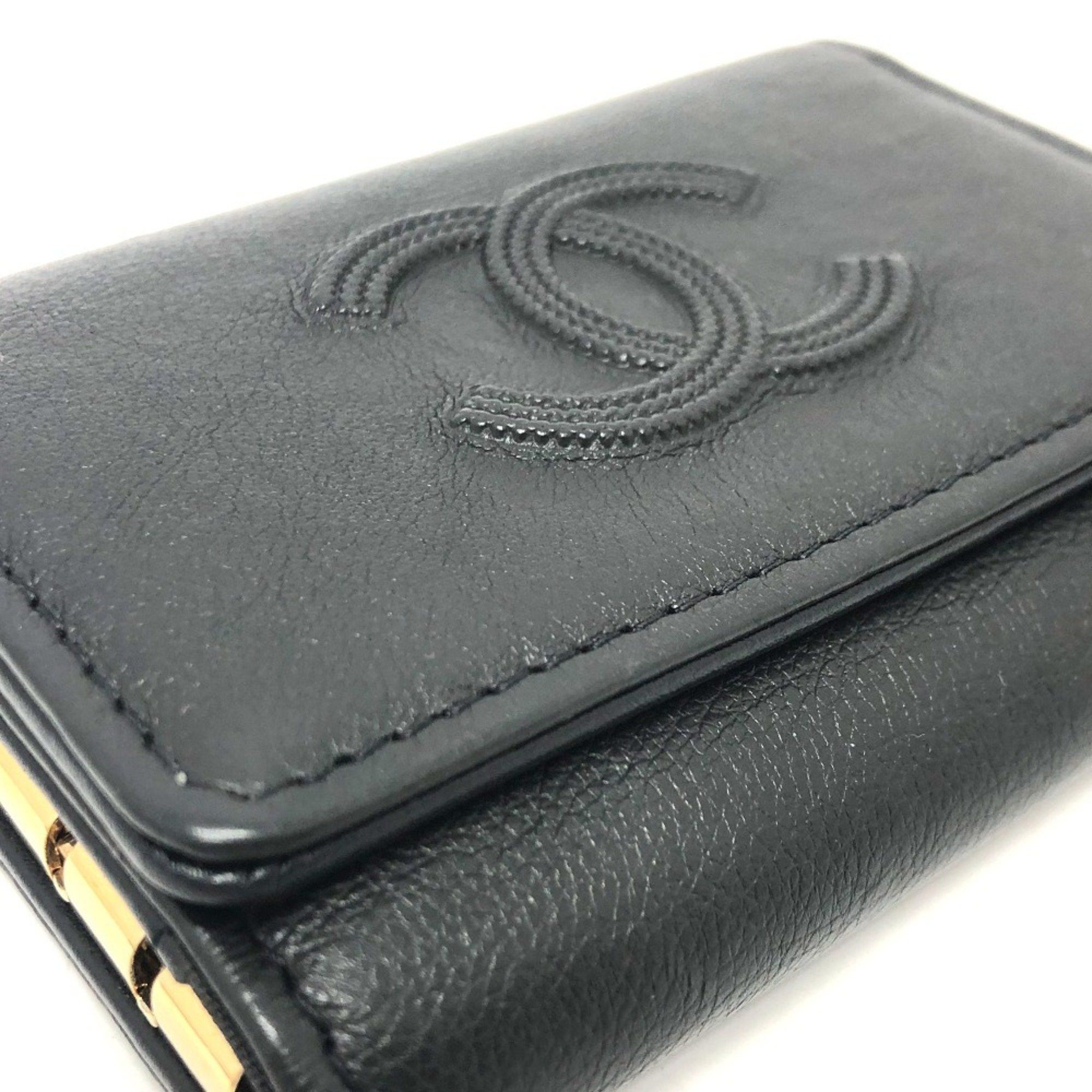 Chanel CHANEL Coco Mark 4-ring key case, leather, women's, black Size ONE SIZE - 6 Thumbnail