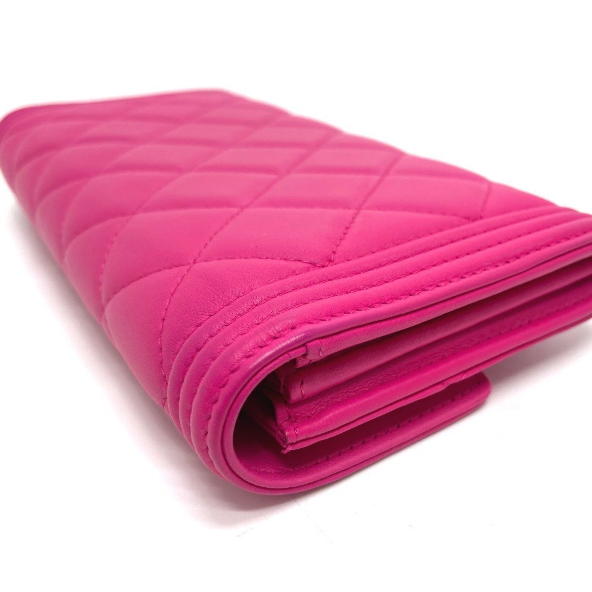 Chanel CHANEL A80286 Matelasse Boy Chanel Round Zip Long Wallet in Lambskin, Pink Size ONE SIZE - 4 Thumbnail