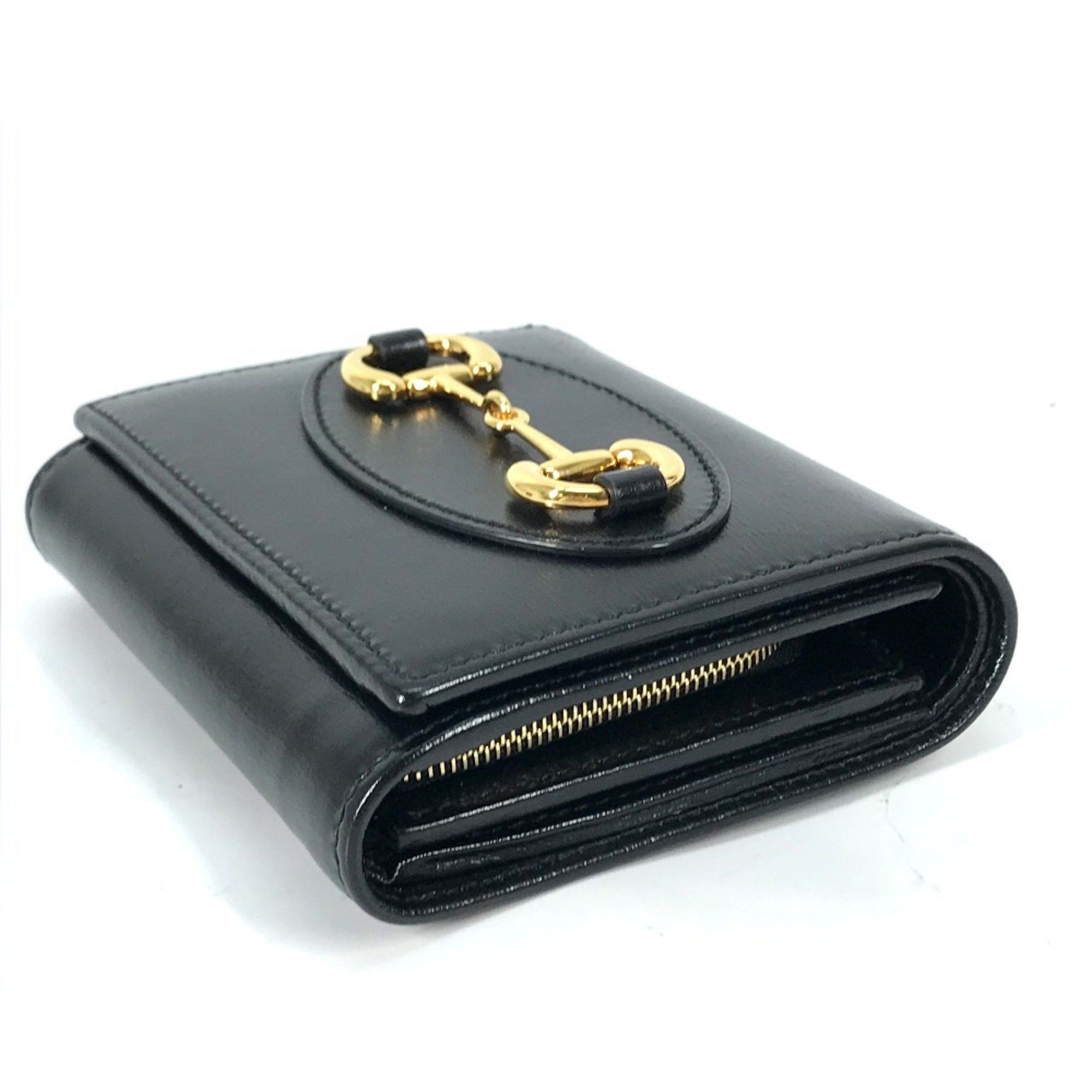 Gucci GUCCI 621891 Compact Horsebit Medium Wallet, Bifold Leather, Women's, Black Size ONE SIZE - 3 Thumbnail