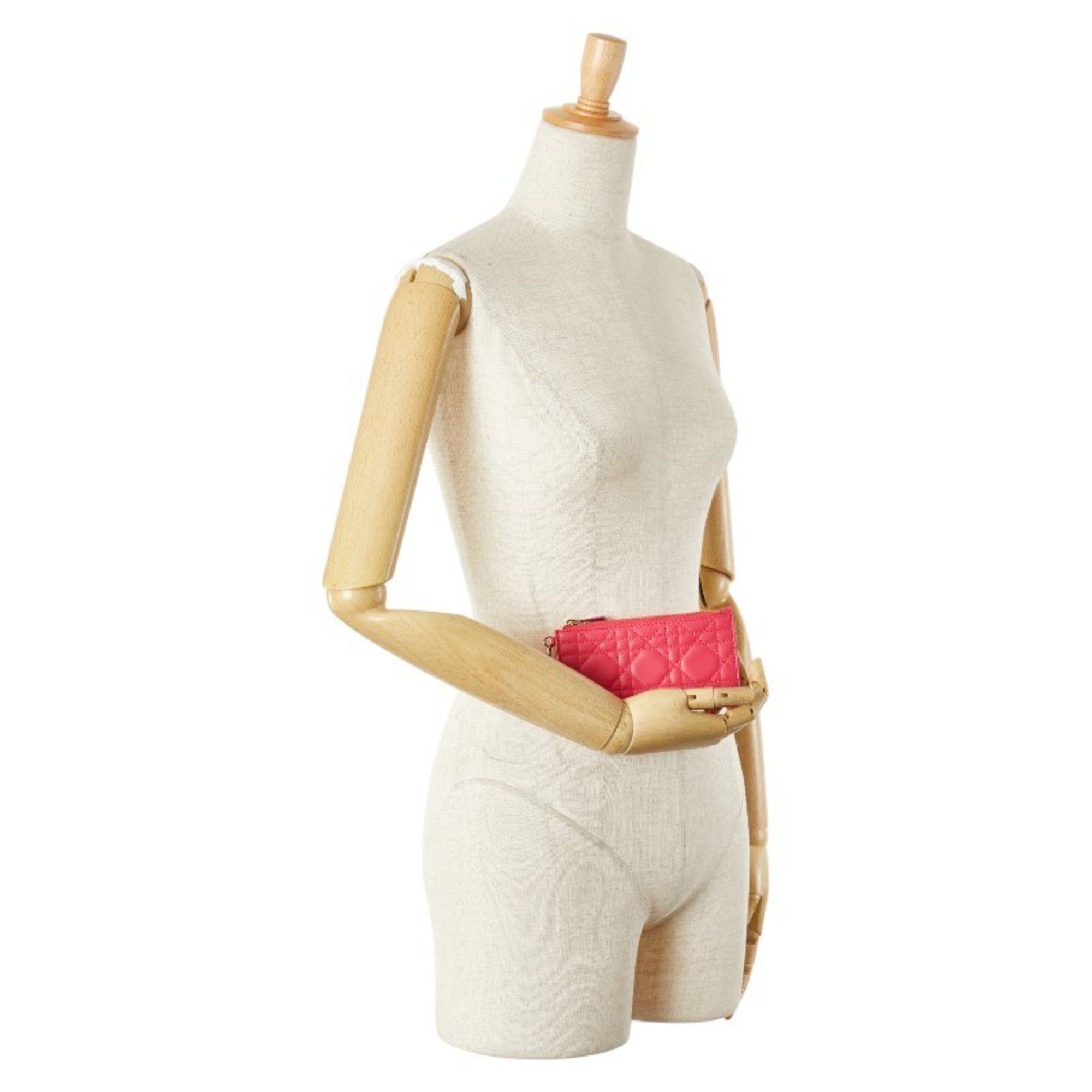 Dior Christian Dior Dior Cannage Card Case, Pink Leather, Women's, Size ONE SIZE - 11 Thumbnail