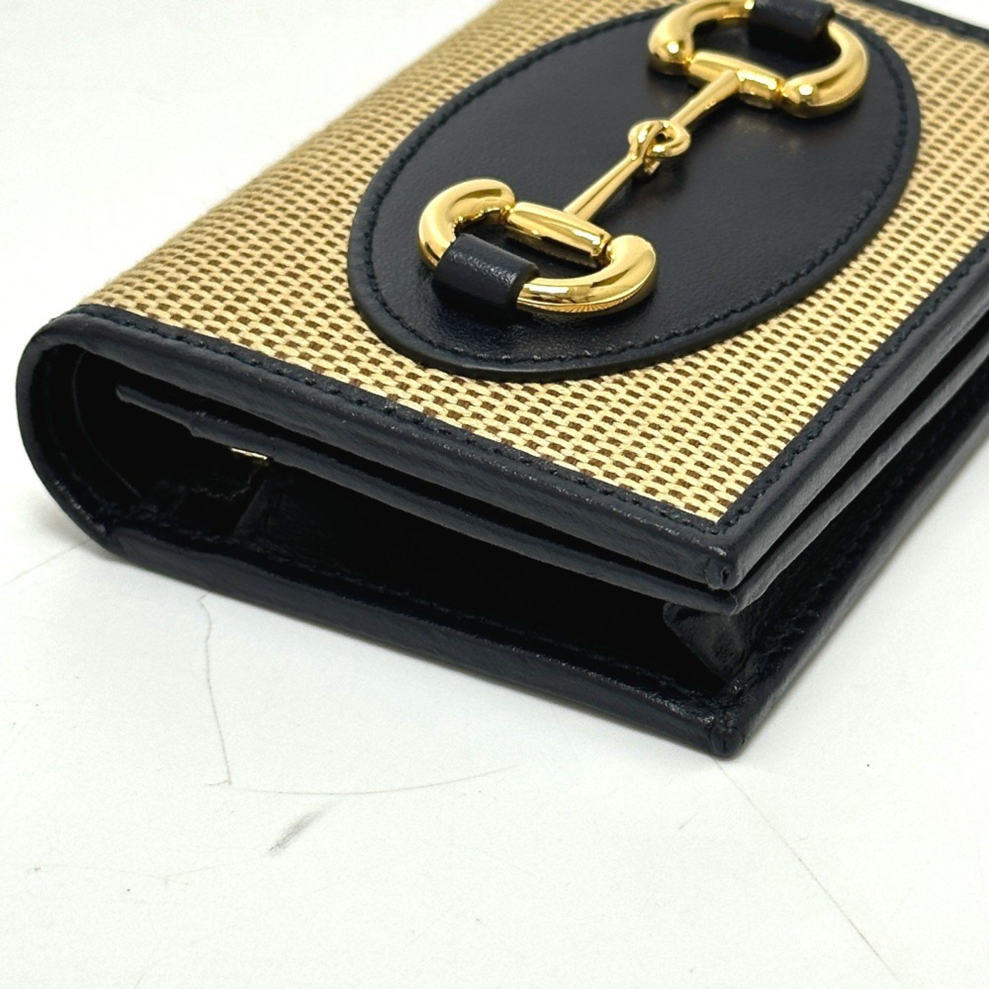 Gucci GUCCI Horsebit Compact Wallet 621887, Tri-fold Canvas/Leather, Women's, Beige Size ONE SIZE - 5 Thumbnail