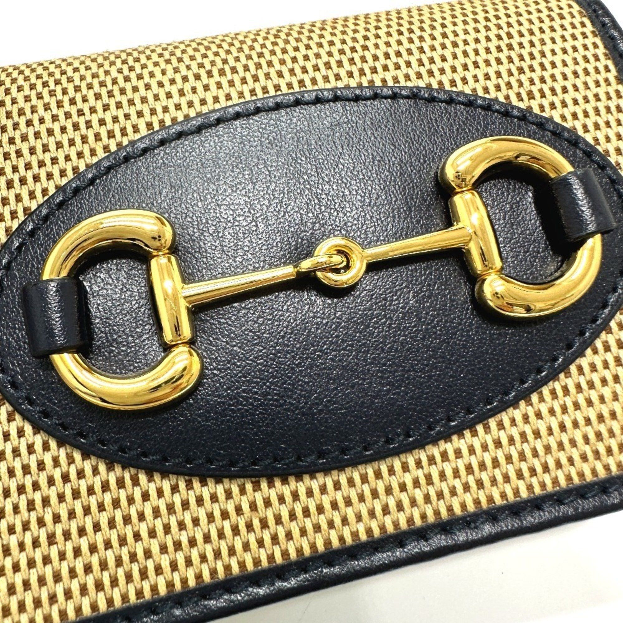 Gucci GUCCI Horsebit Compact Wallet 621887, Tri-fold Canvas/Leather, Women's, Beige Size ONE SIZE - 8 Thumbnail