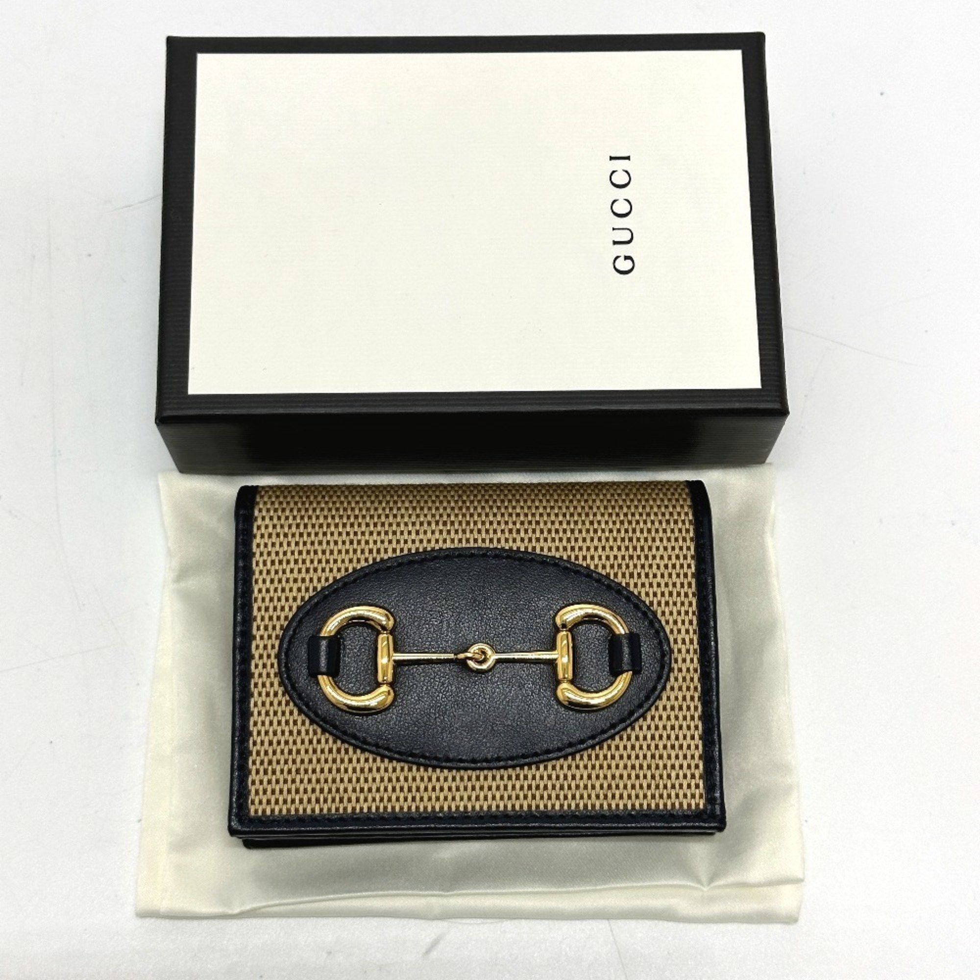 Gucci GUCCI Horsebit Compact Wallet 621887, Tri-fold Canvas/Leather, Women's, Beige Size ONE SIZE - 15 Thumbnail