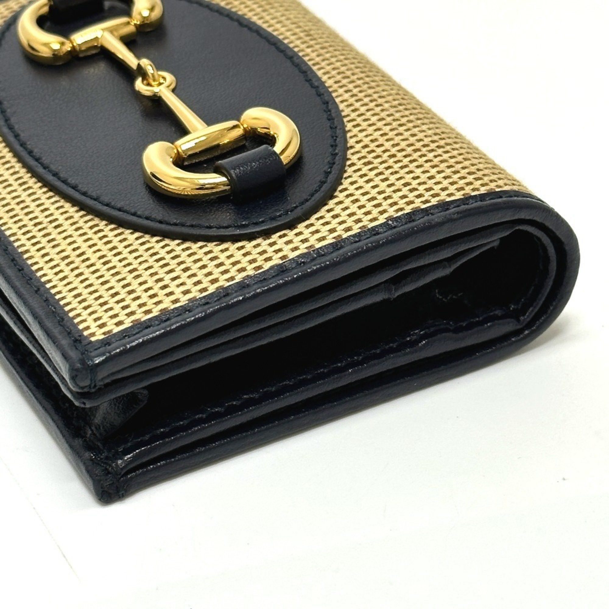 Gucci GUCCI Horsebit Compact Wallet 621887, Tri-fold Canvas/Leather, Women's, Beige Size ONE SIZE - 6 Thumbnail