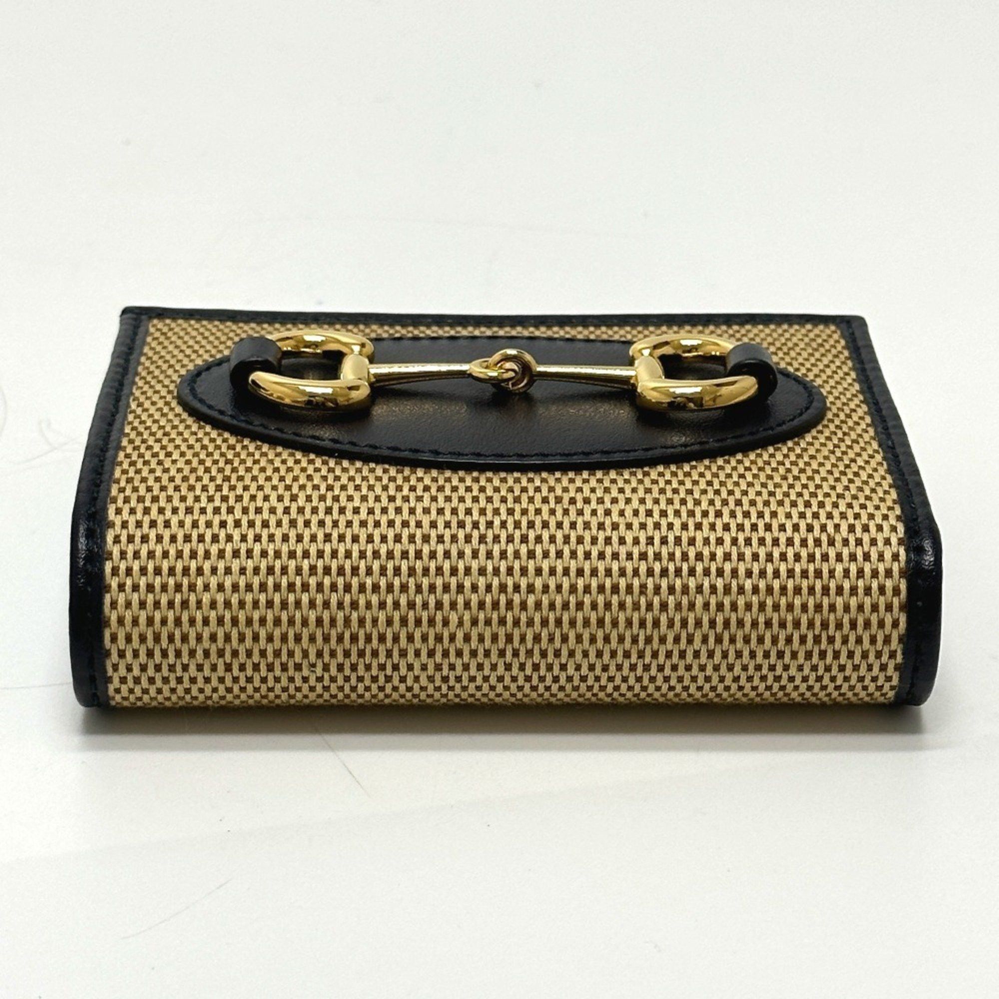 Gucci GUCCI Horsebit Compact Wallet 621887, Tri-fold Canvas/Leather, Women's, Beige Size ONE SIZE - 7 Thumbnail