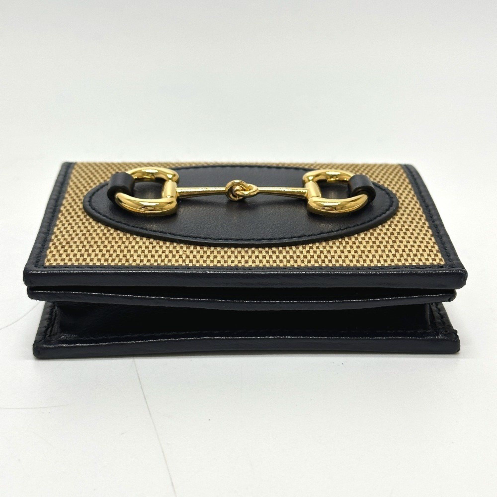Gucci GUCCI Horsebit Compact Wallet 621887, Tri-fold Canvas/Leather, Women's, Beige Size ONE SIZE - 3 Thumbnail