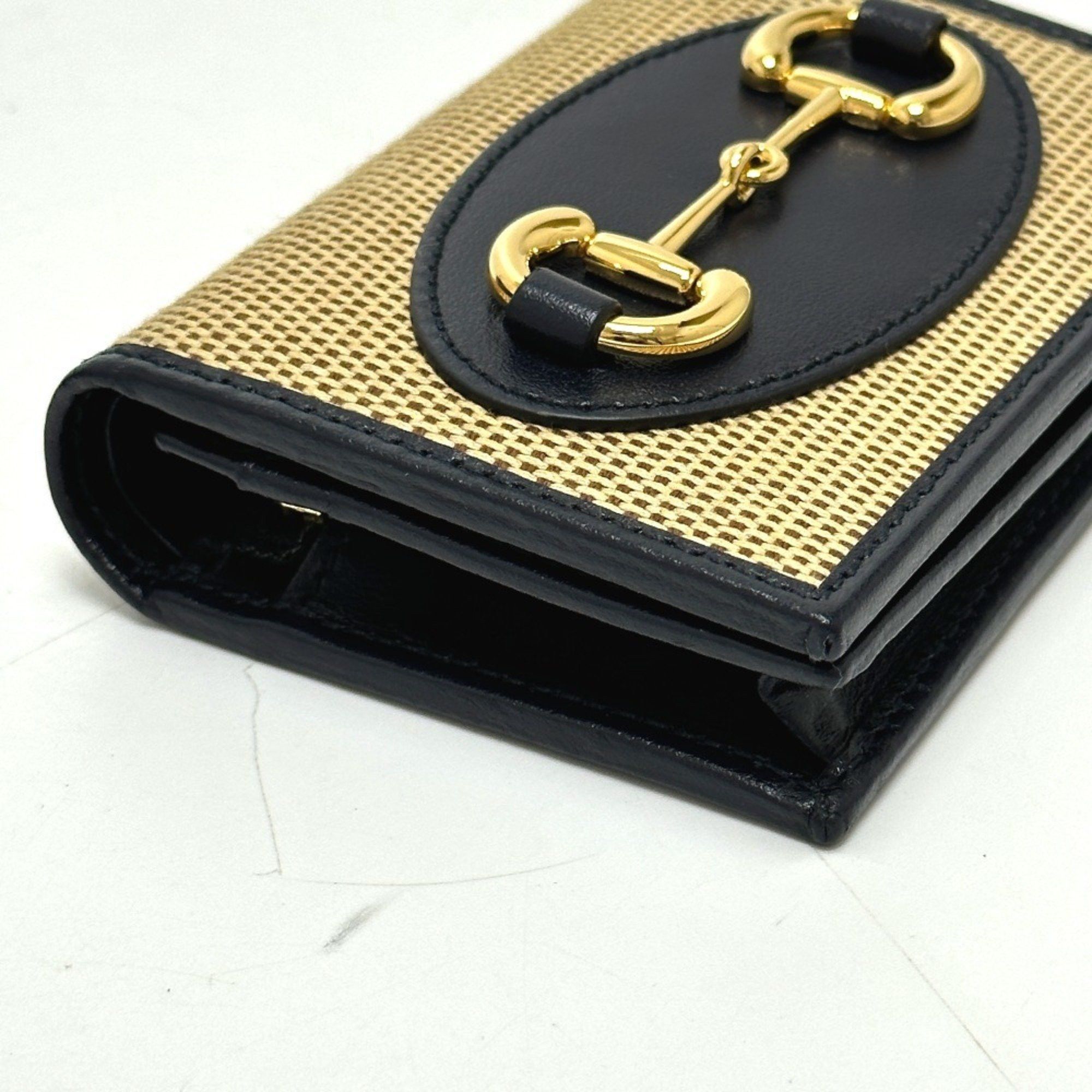 Gucci GUCCI Horsebit Compact Wallet 621887, Tri-fold Canvas/Leather, Women's, Beige Size ONE SIZE - 4 Thumbnail