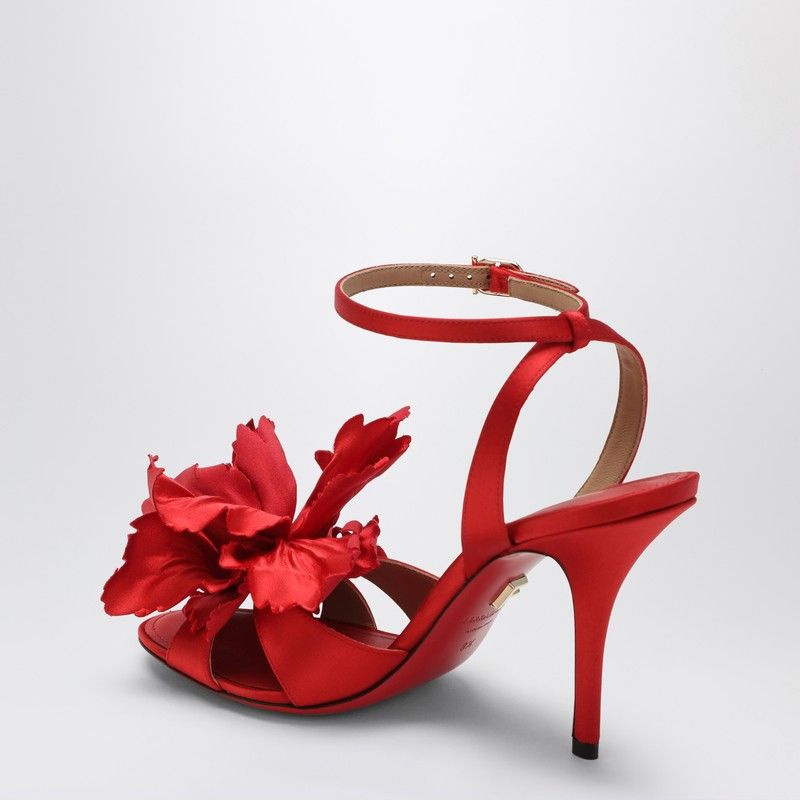 Salvatore Ferragamo Ferragamo Red Satin Sandals With Flower Size US 7.5 / IT 37.5 - 2 Thumbnail