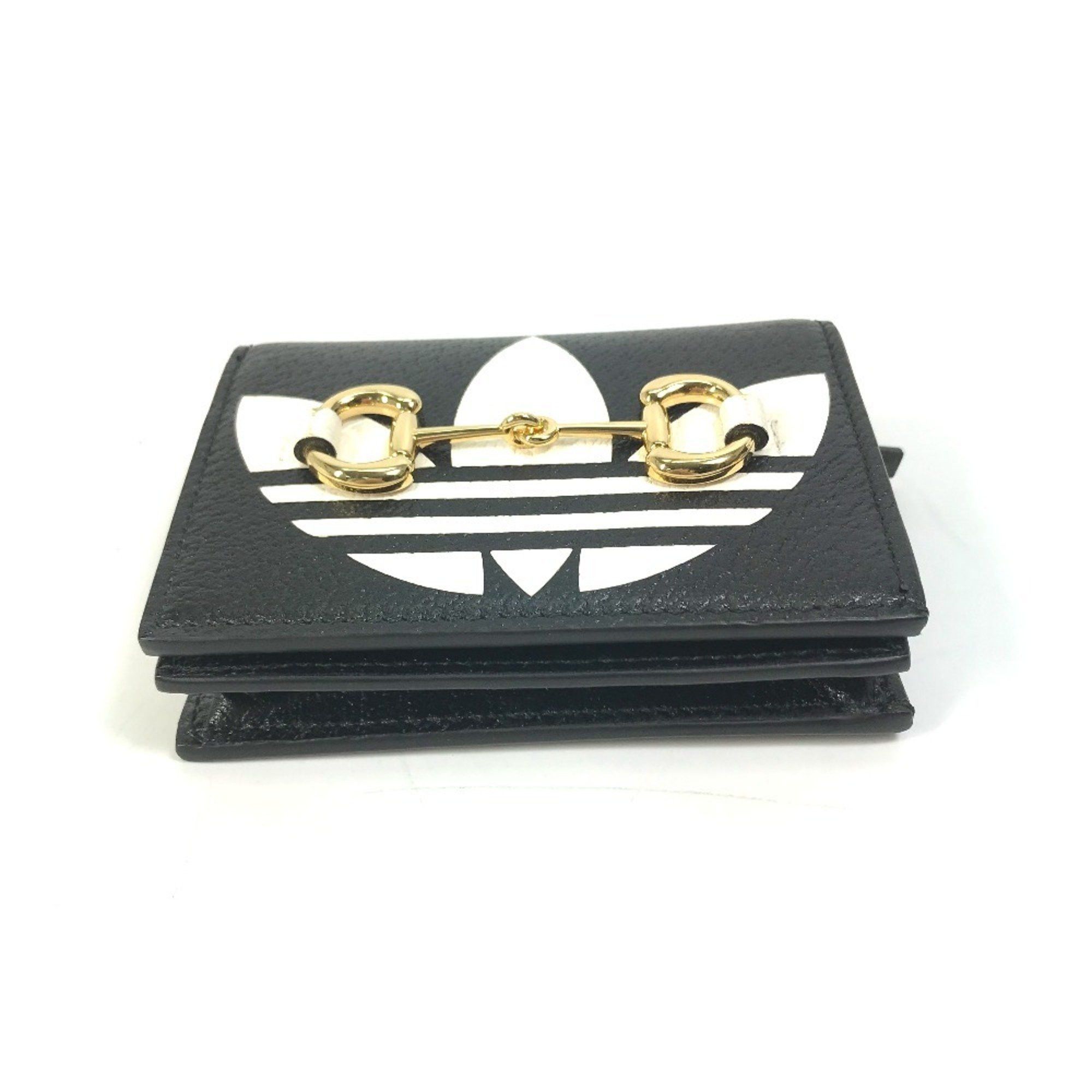 Gucci GUCCI 702248 logo adidas collaboration shoulder wallet/pochette/bifold wallet in black leather for women Size ONE SIZE - 3 Thumbnail
