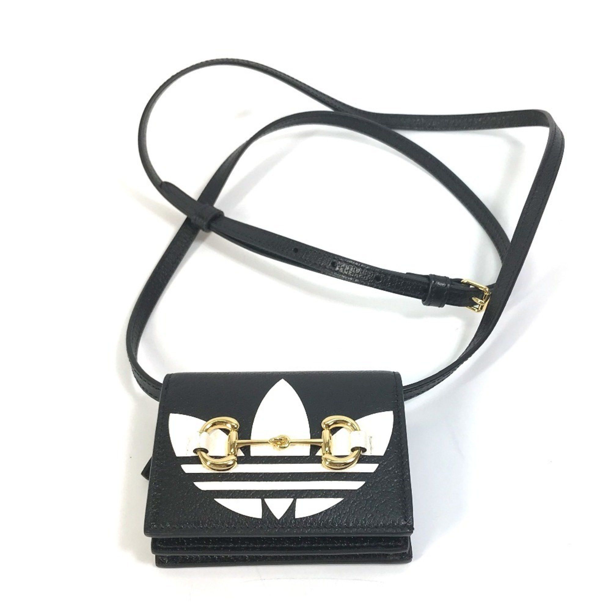 Gucci GUCCI 702248 logo adidas collaboration shoulder wallet/pochette/bifold wallet in black leather for women Size ONE SIZE - 14 Thumbnail