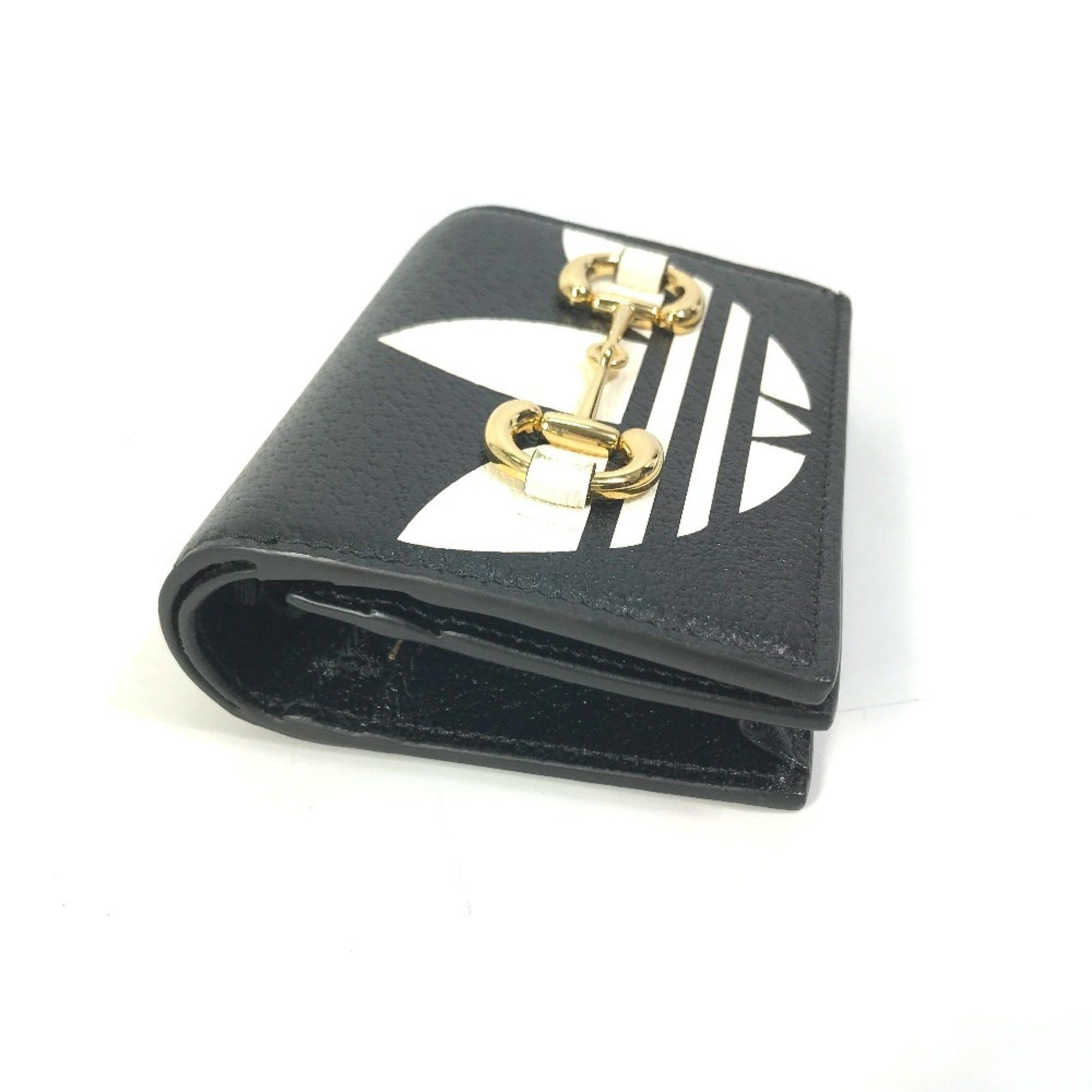 Gucci GUCCI 702248 logo adidas collaboration shoulder wallet/pochette/bifold wallet in black leather for women Size ONE SIZE - 5 Thumbnail