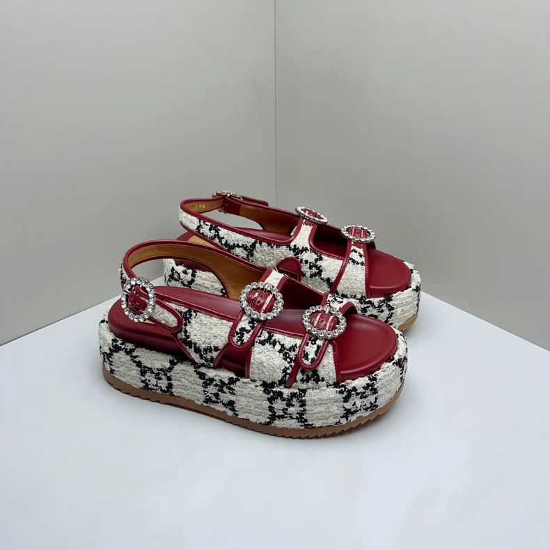 Gucci Gucci GG Tweed Platform Sandals White - dmc Size US 7.5 / EU 40-41 - 3 Thumbnail