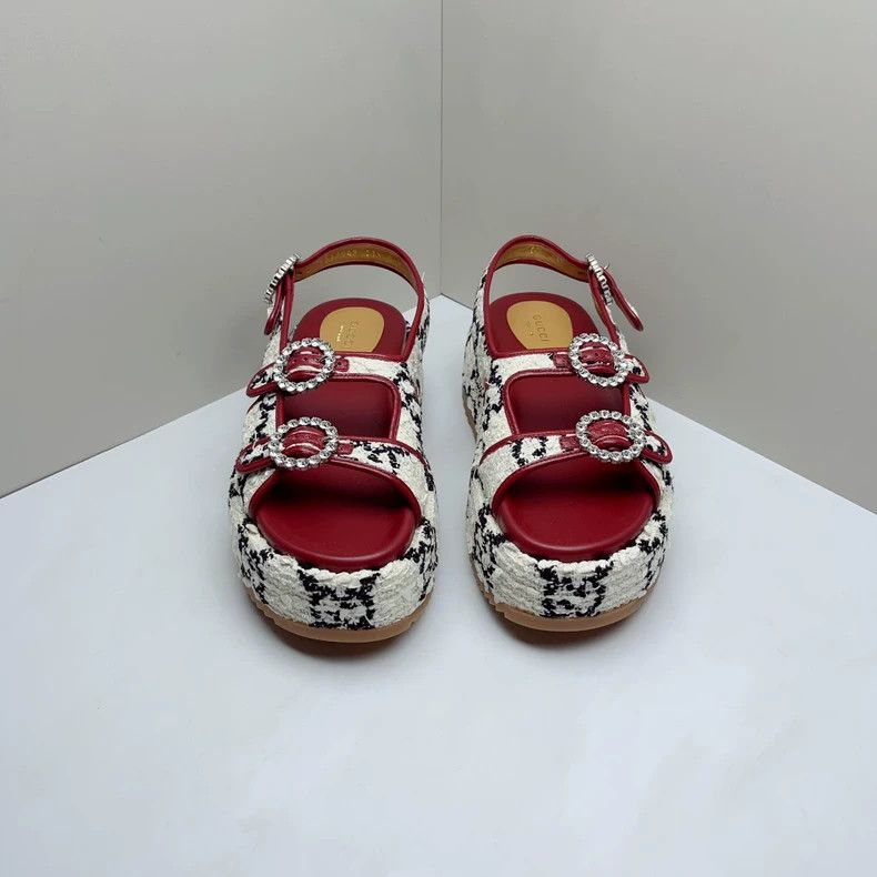 Gucci Gucci GG Tweed Platform Sandals White - dmc Size US 7.5 / EU 40-41 - 2 Thumbnail