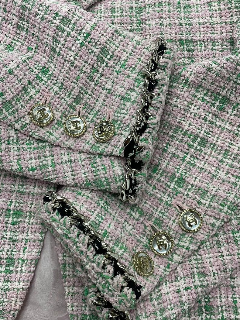Chanel Chanel Pink Green Woven Collar Jacket - dmc Size US M / EU 48-50 / 2 - 2 Thumbnail