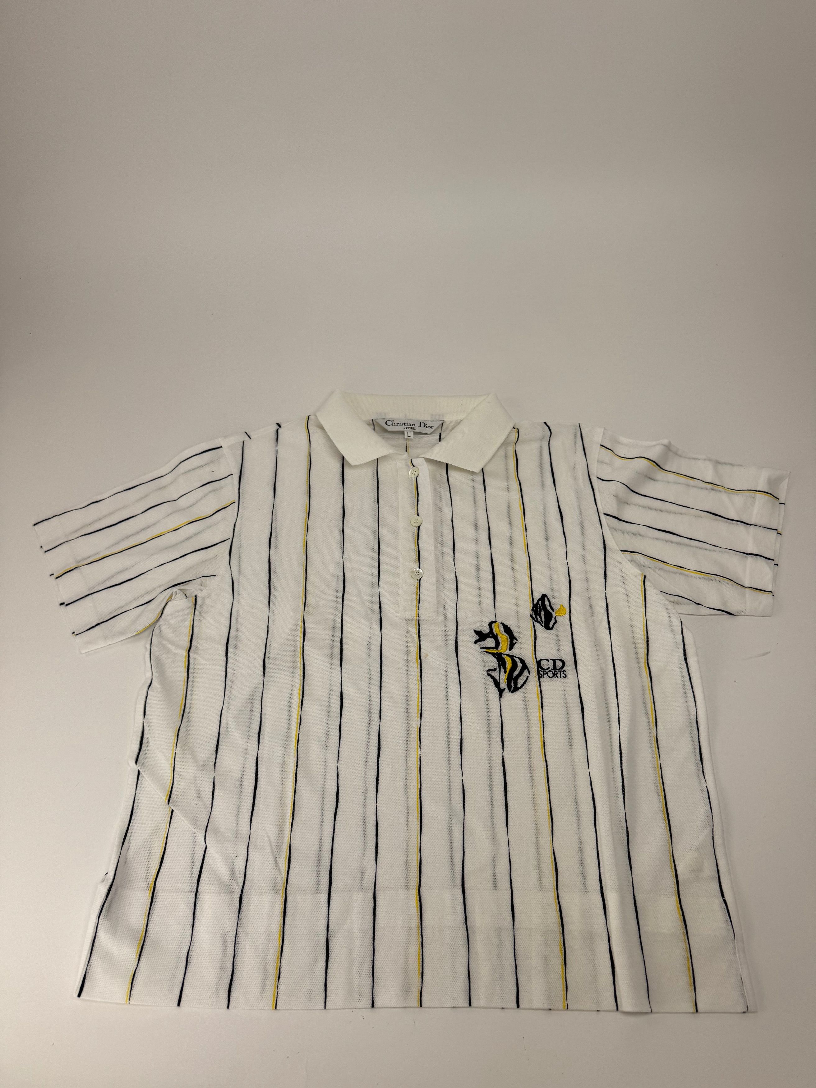 Dior Vintage Striped Polo Shirt Black white Yellow 36/S Size L / US 10 / IT 46 - 4 Thumbnail