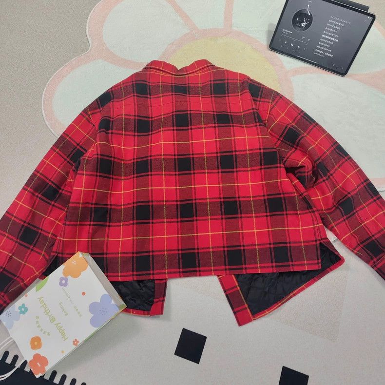 Balenciaga Balenciaga Black Red Plaid Cotton Coat - dmc Size US XS / EU 42 / 0 - 2 Thumbnail