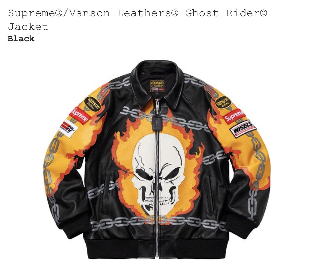 Supreme Supreme Vanson Leather Jacket Ghost Rider Black | Grailed