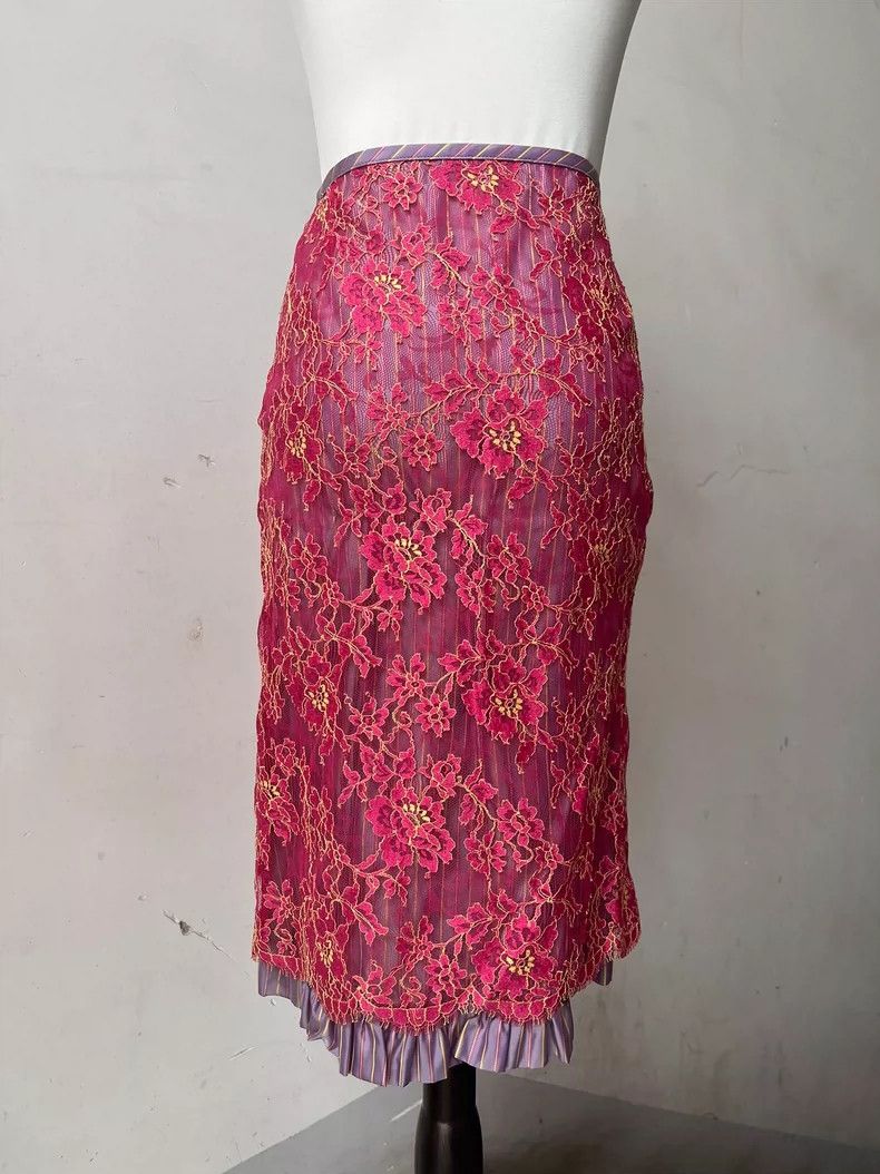 Vintage KENZO Lace Midi Skirt - dmc Size US 36 / EU 52 - 3 Thumbnail