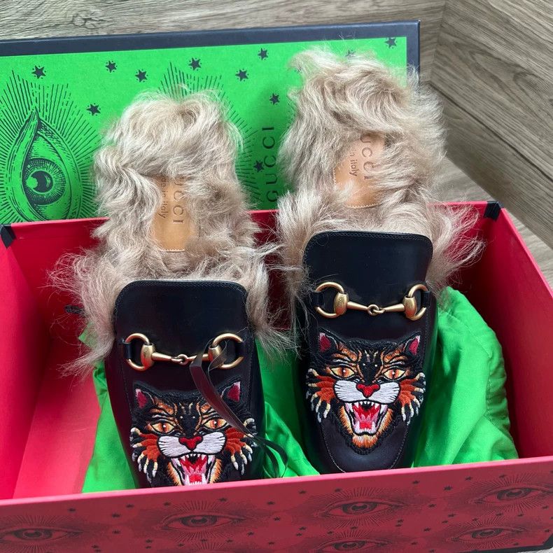 Gucci Gucci Cat Head Embroidered Fur Mules - dmc Size US 8 / EU 41 - 3 Thumbnail