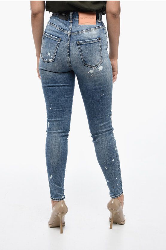 High Waisted Twiggy Denims with Aci-Wash Effect 12cm