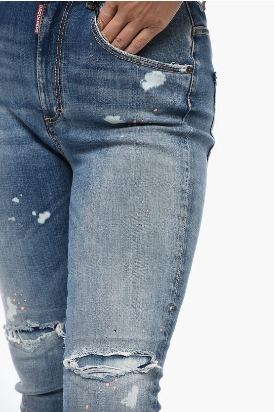 High Waisted Twiggy Denims with Aci-Wash Effect 12cm