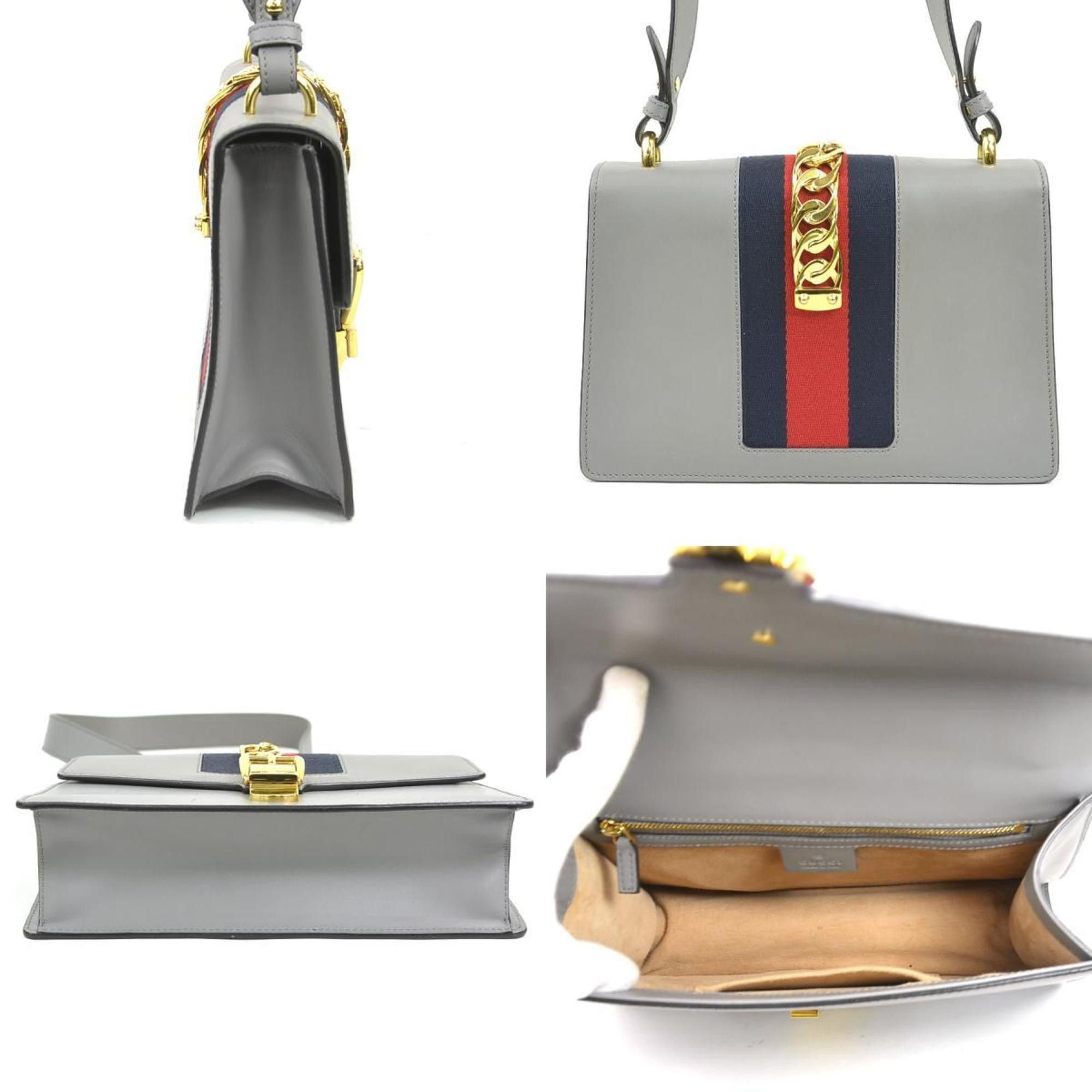 Gucci Gucci Sylvie Small Shoulder Bag in Grey Leather, Women's, 421882 (h31494a) Size ONE SIZE - 2 Thumbnail