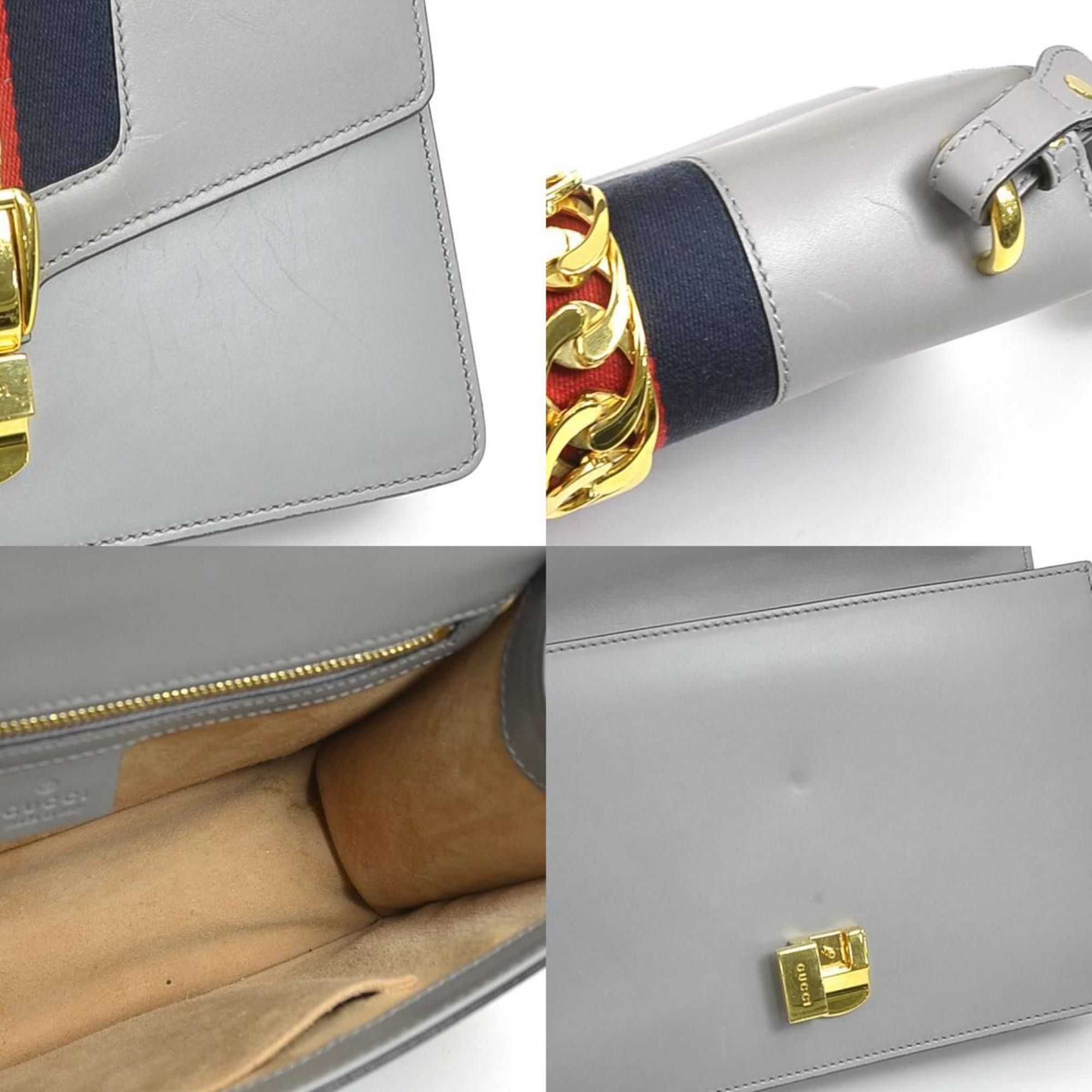 Gucci Gucci Sylvie Small Shoulder Bag in Grey Leather, Women's, 421882 (h31494a) Size ONE SIZE - 4 Thumbnail