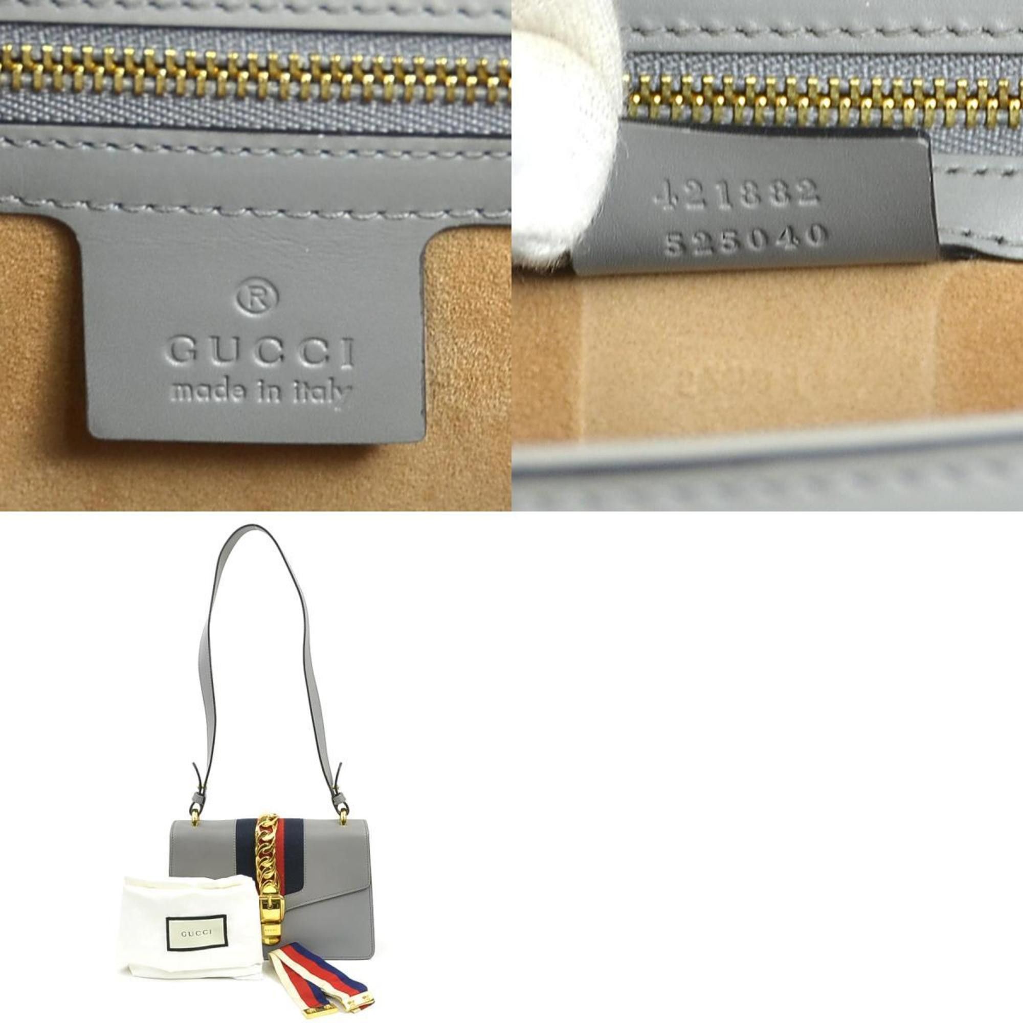 Gucci Gucci Sylvie Small Shoulder Bag in Grey Leather, Women's, 421882 (h31494a) Size ONE SIZE - 5 Thumbnail