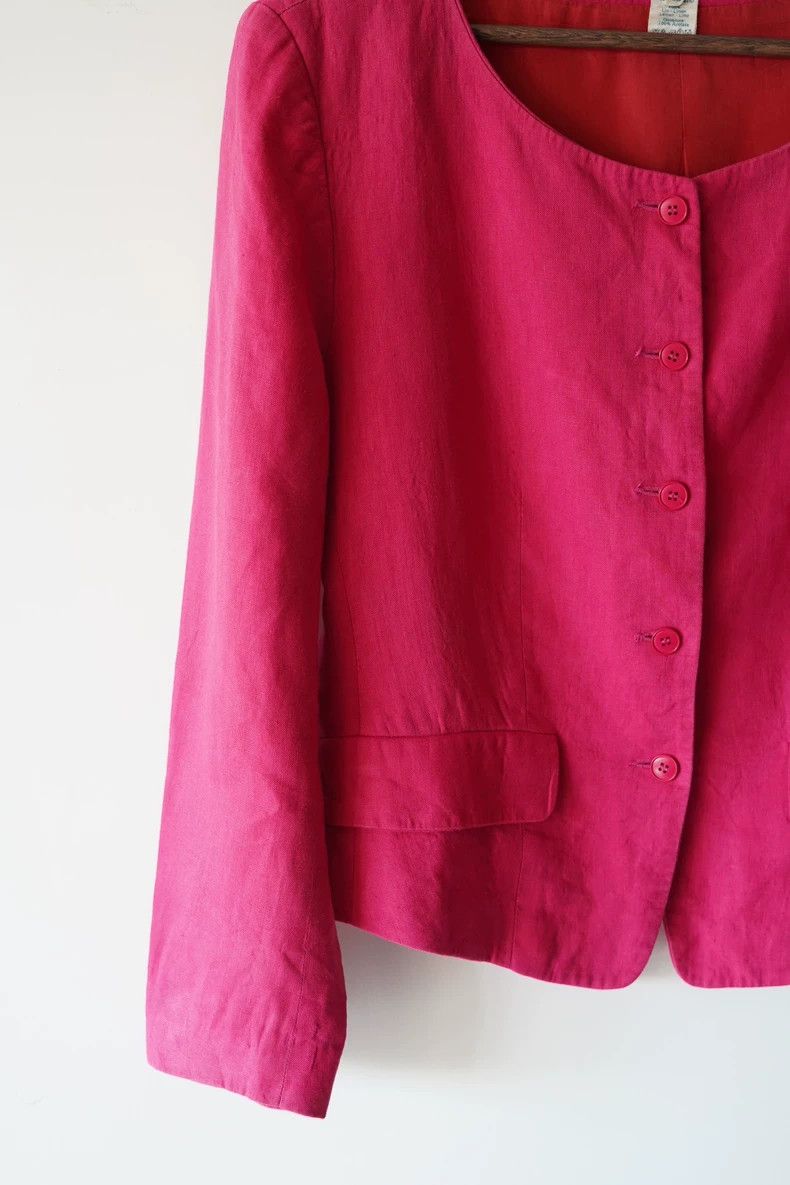 Kenzo KENZO 80s Round Neck Linen Blazer - dmc Size US M / EU 48-50 / 2 - 2 Thumbnail