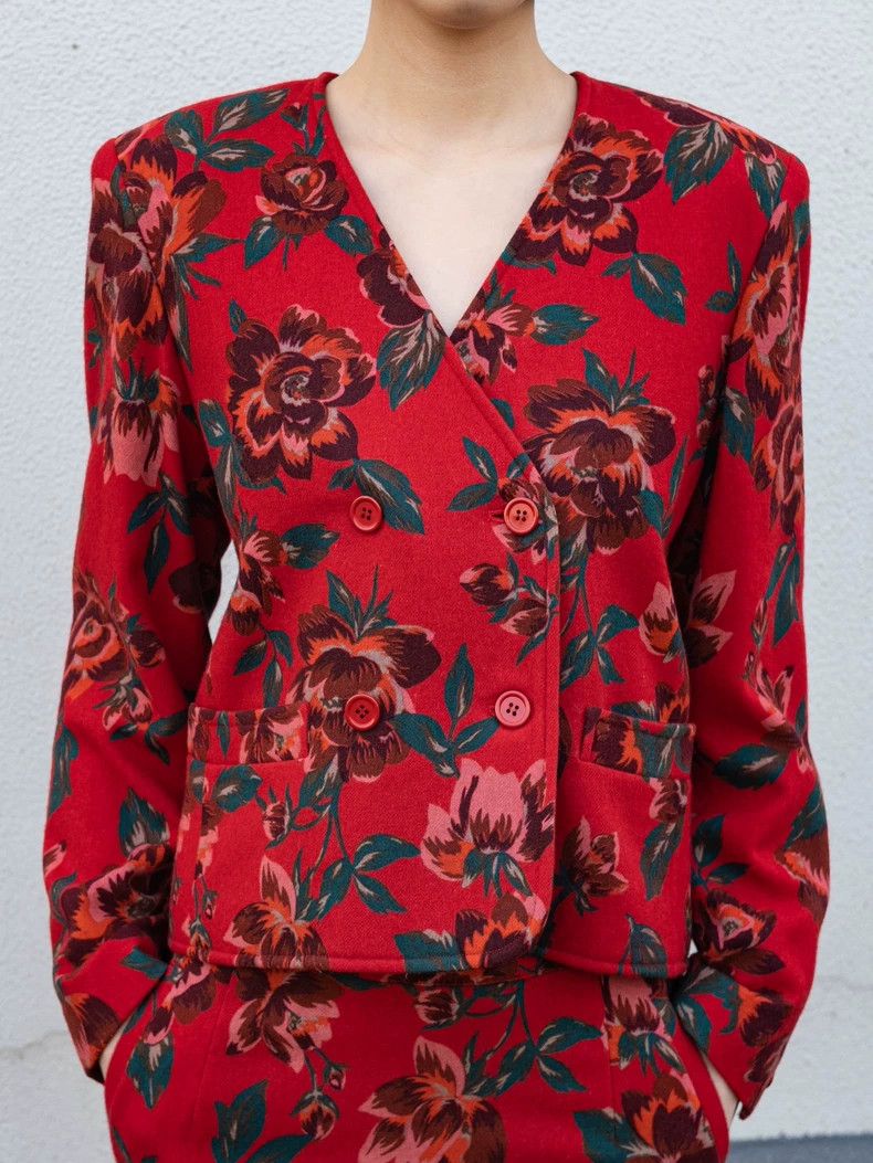 Vintage 1980s KENZO Red Floral Wool Set - dmc Size US L / EU 52-54 / 3 - 7 Thumbnail