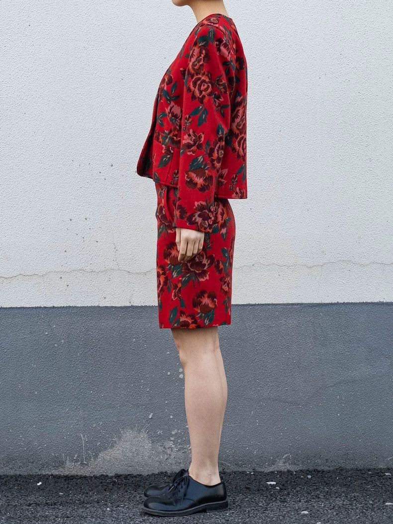 Vintage 1980s KENZO Red Floral Wool Set - dmc Size US L / EU 52-54 / 3 - 3 Thumbnail